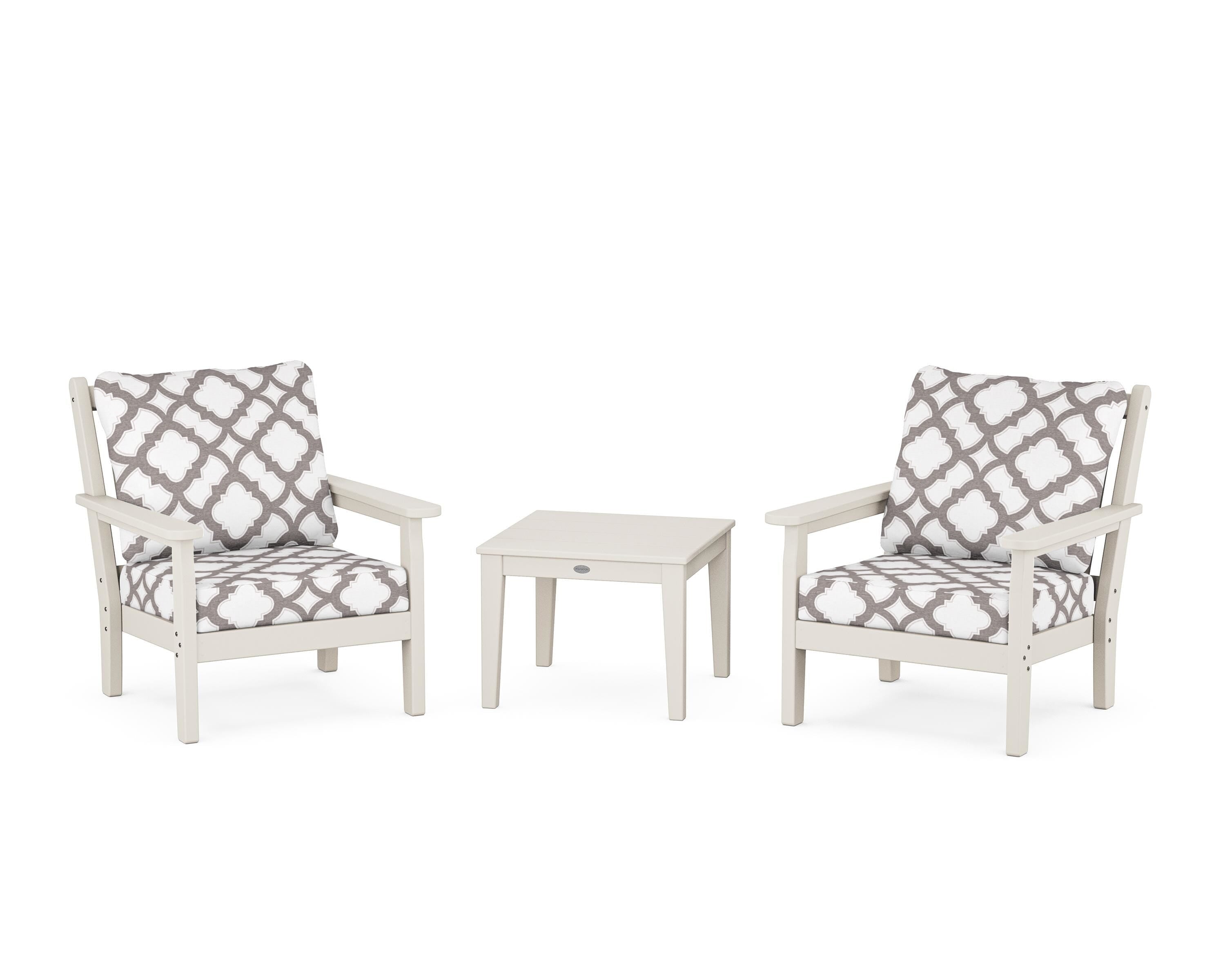 POLYWOOD® Chippendale 3-Piece Deep Seating Set in Sand / Trellis Grey Mist