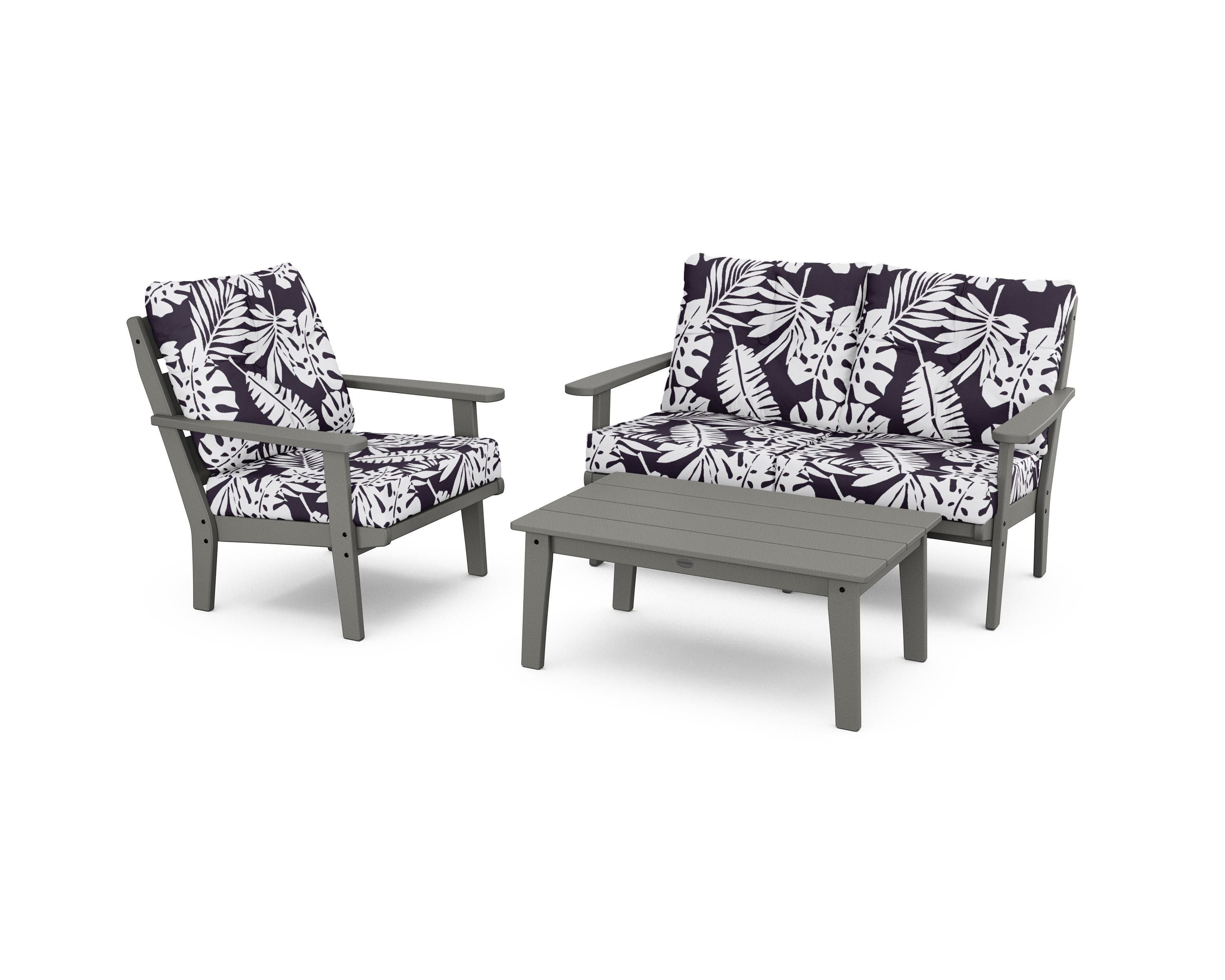 POLYWOOD® Lakeside 3-Piece Deep Seating Set in Slate Grey / Leaf Navy