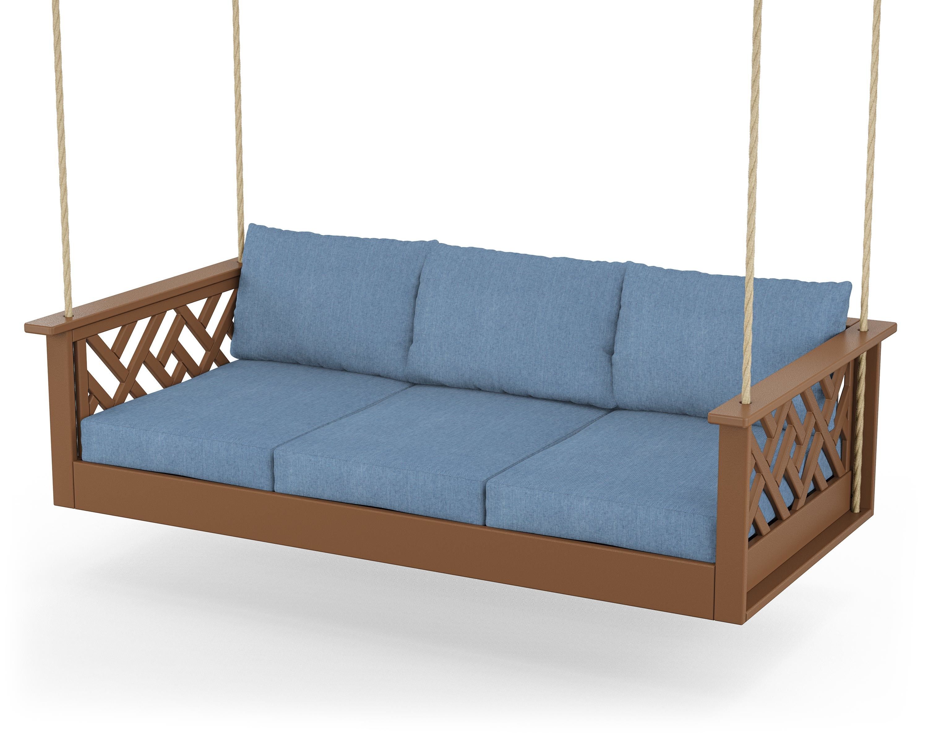 POLYWOOD® Chippendale Daybed Swing in Teak / Sky Blue