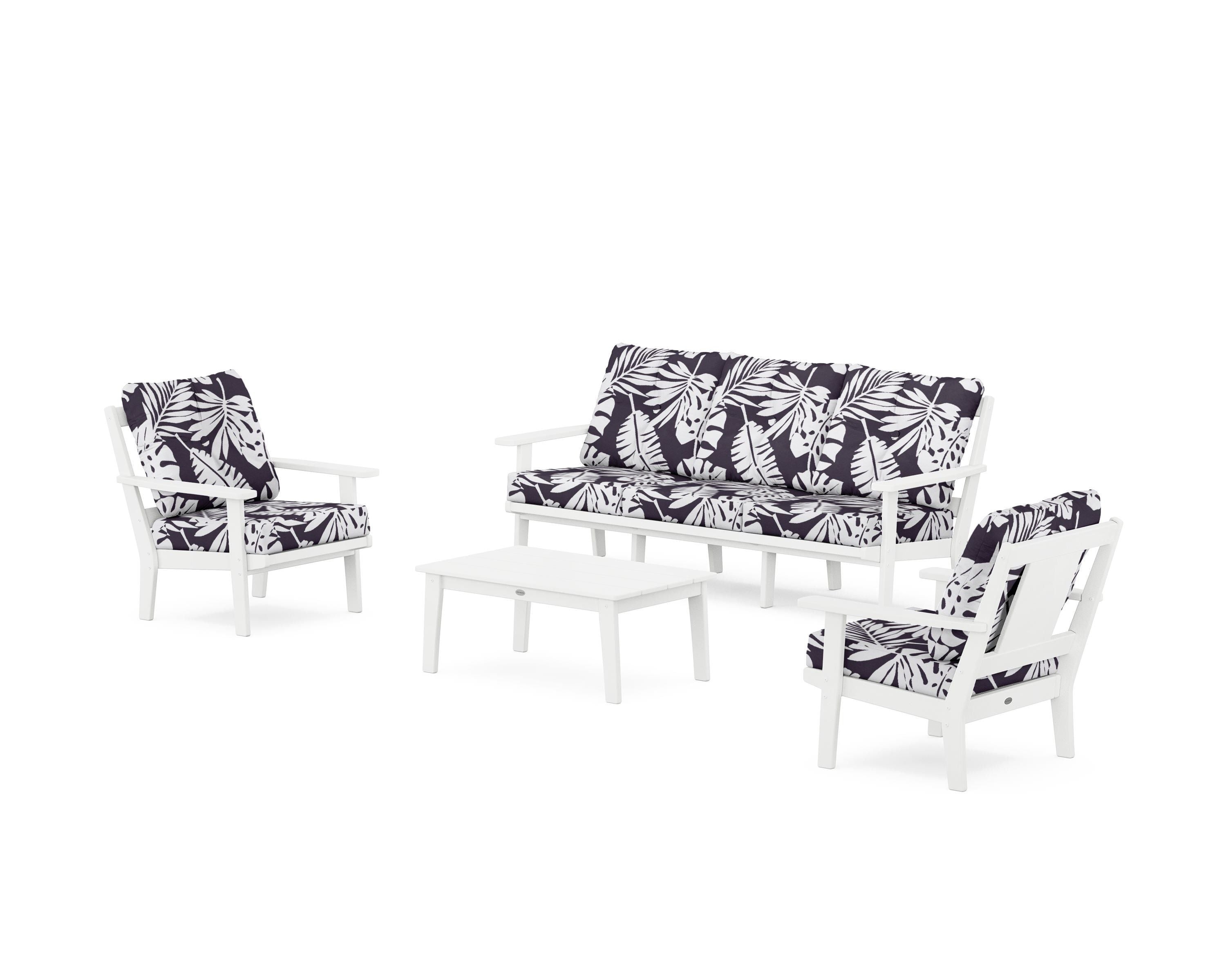 POLYWOOD® Prairie 4-Piece Deep Seating Set with Sofa in White / Leaf Navy