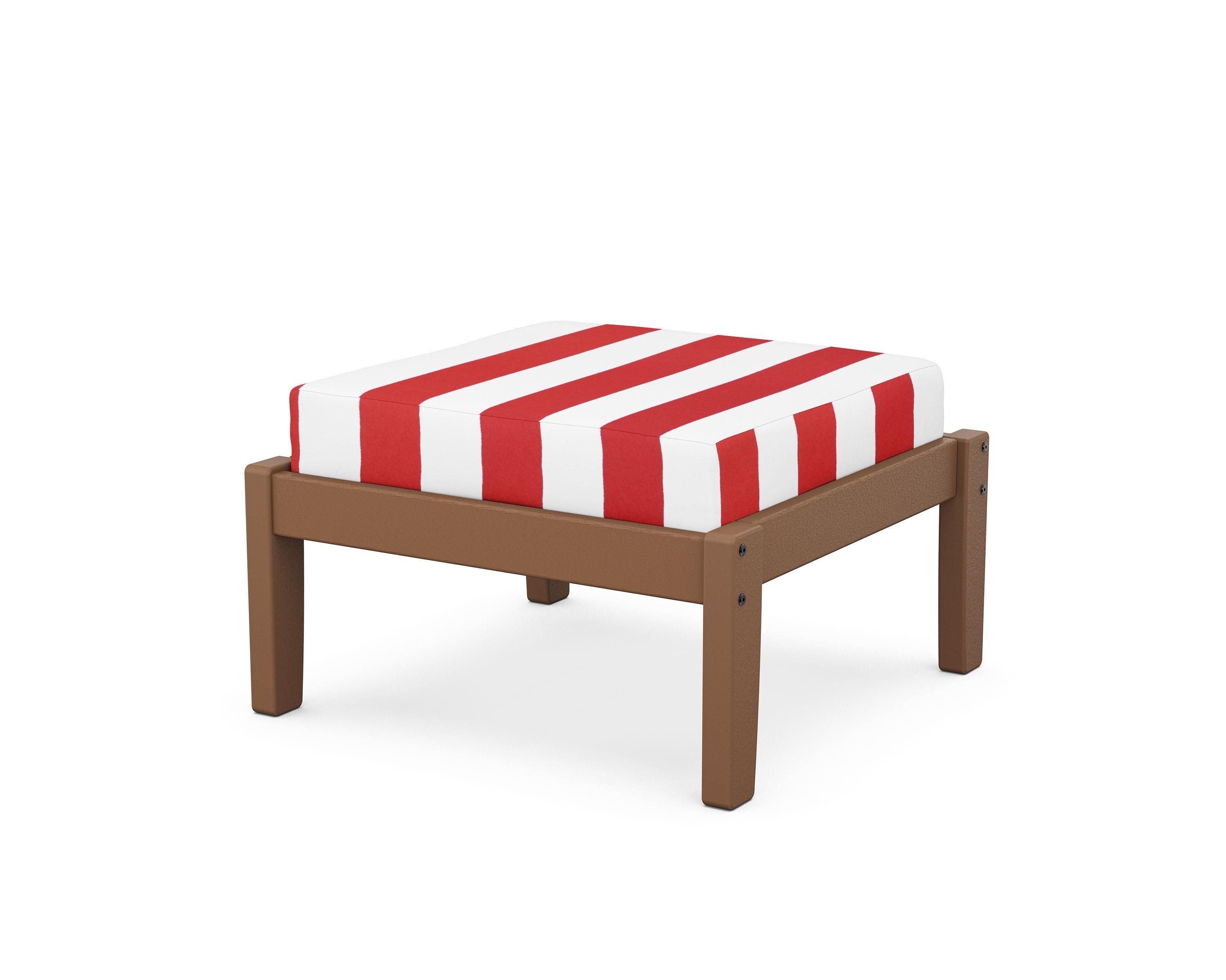Unbranded Deep Seating Ottoman in Teak / Cabana Stripe Crimson