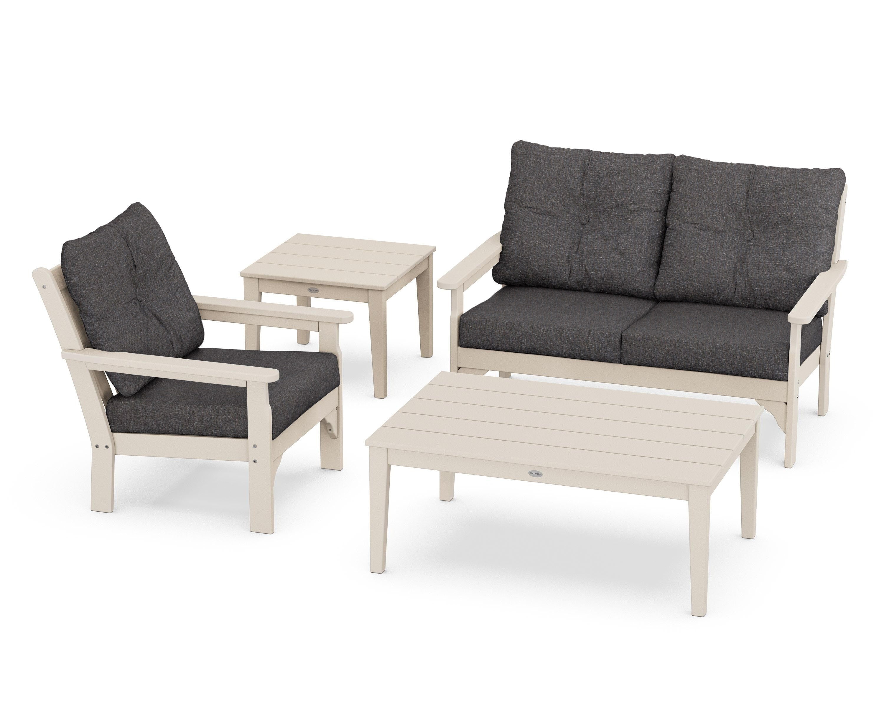 POLYWOOD® Vineyard 4-Piece Deep Seating Set in Sand / Ash Charcoal