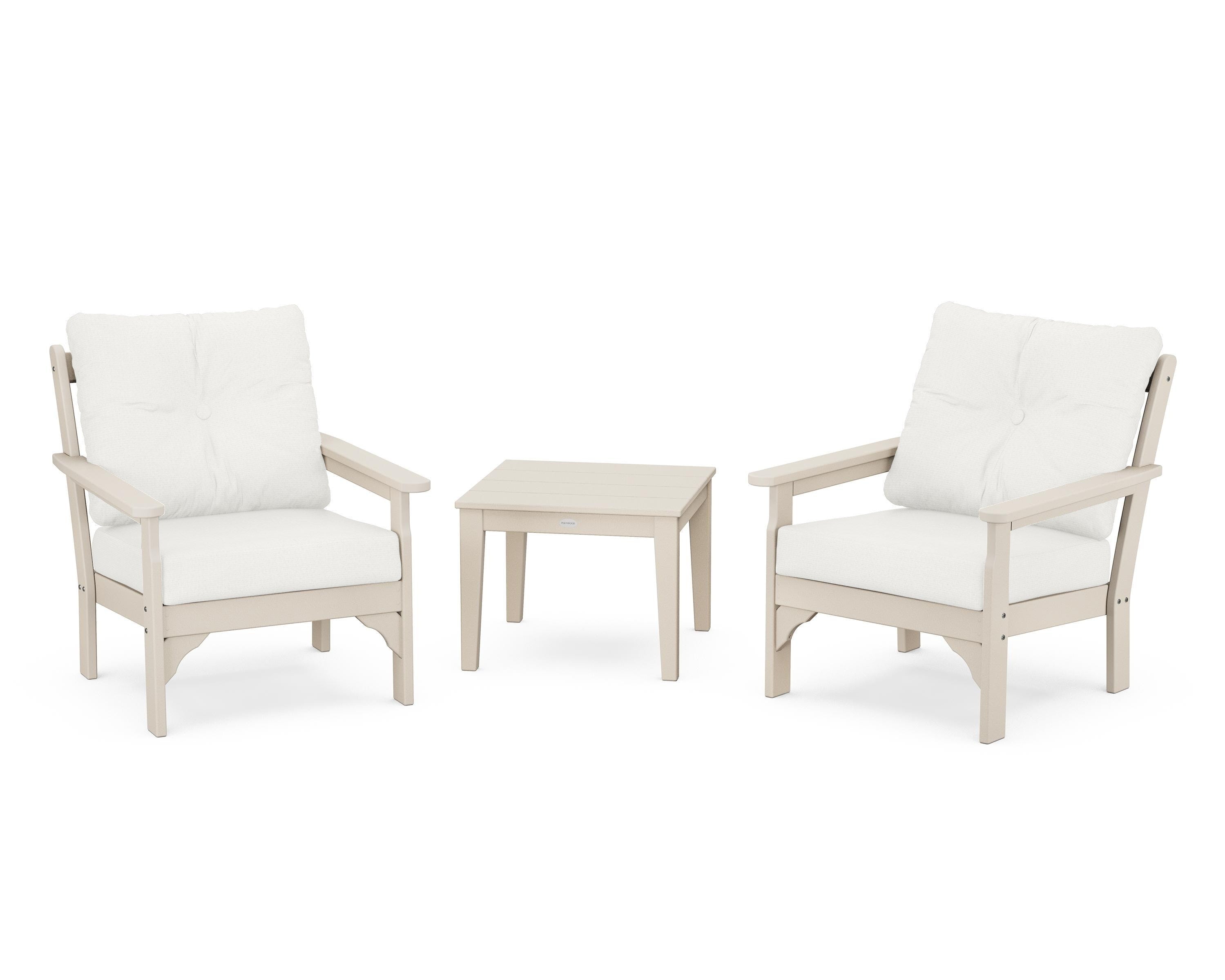 POLYWOOD® Vineyard 3-Piece Deep Seating Set in Sand / Natural Linen