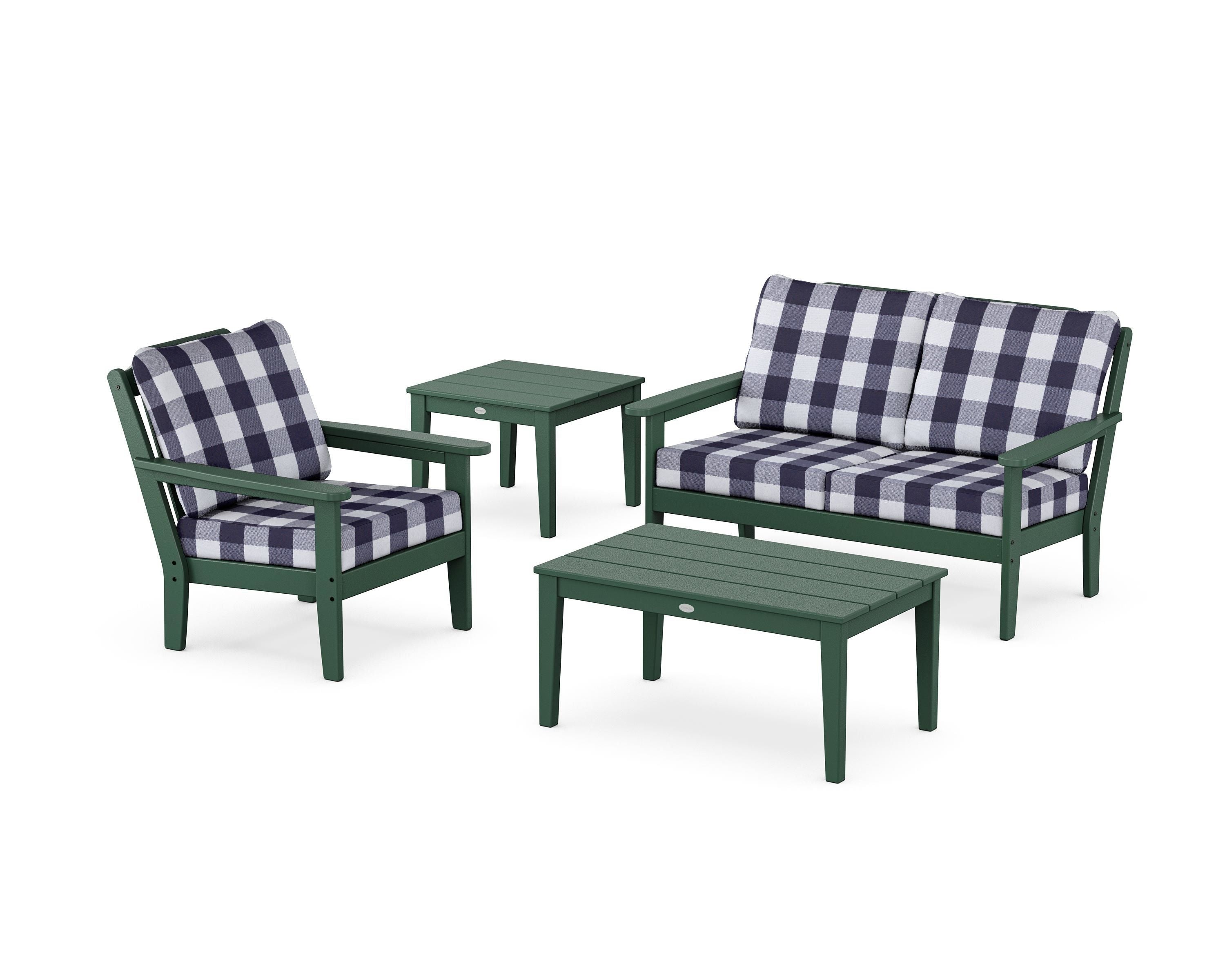 Country Living Wovendale 4-Piece Deep Seating Set in Green / Buffalo Plaid Navy