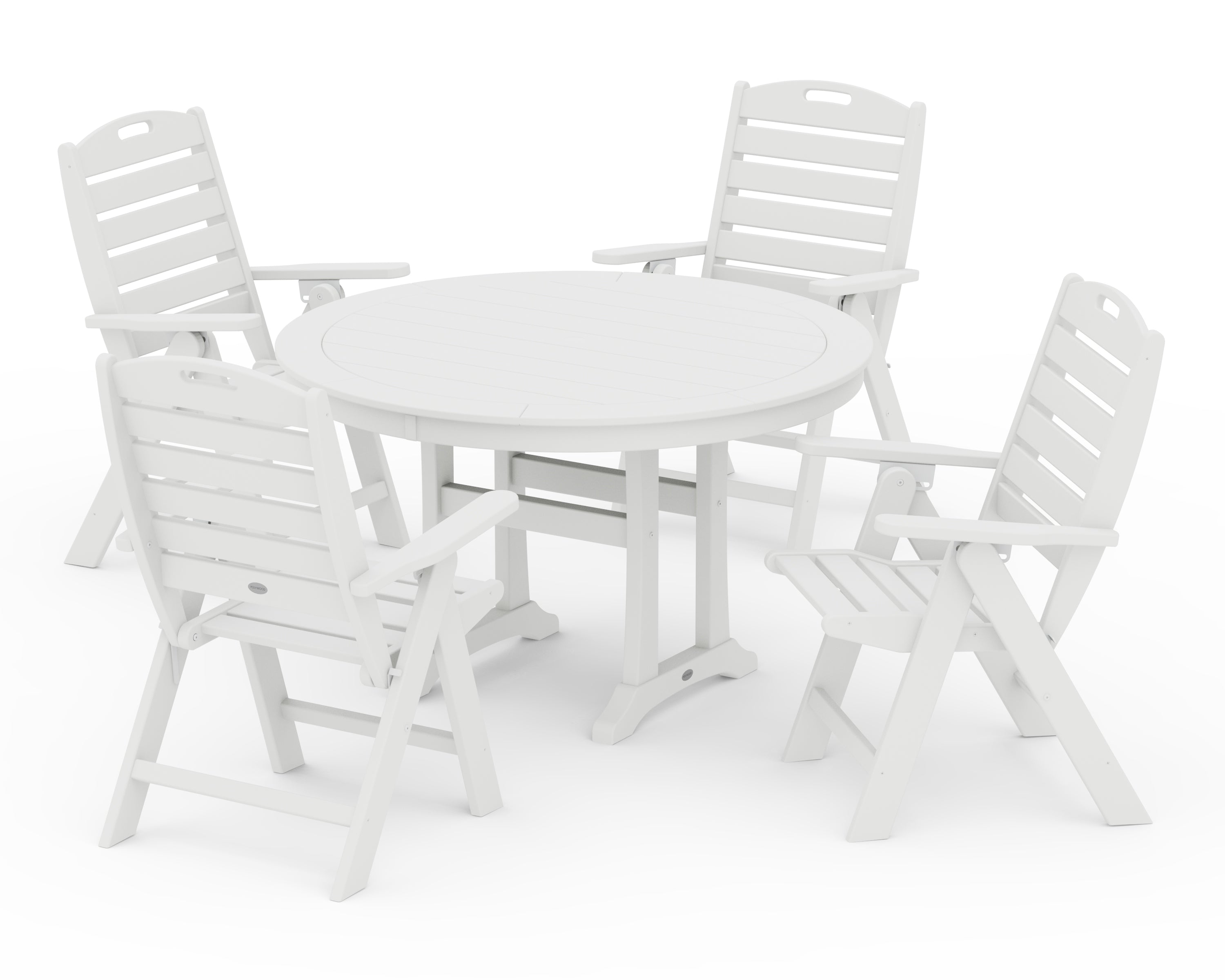 POLYWOOD® Nautical Highback Chair 5-Piece Round Dining Set with Trestle Legs in White