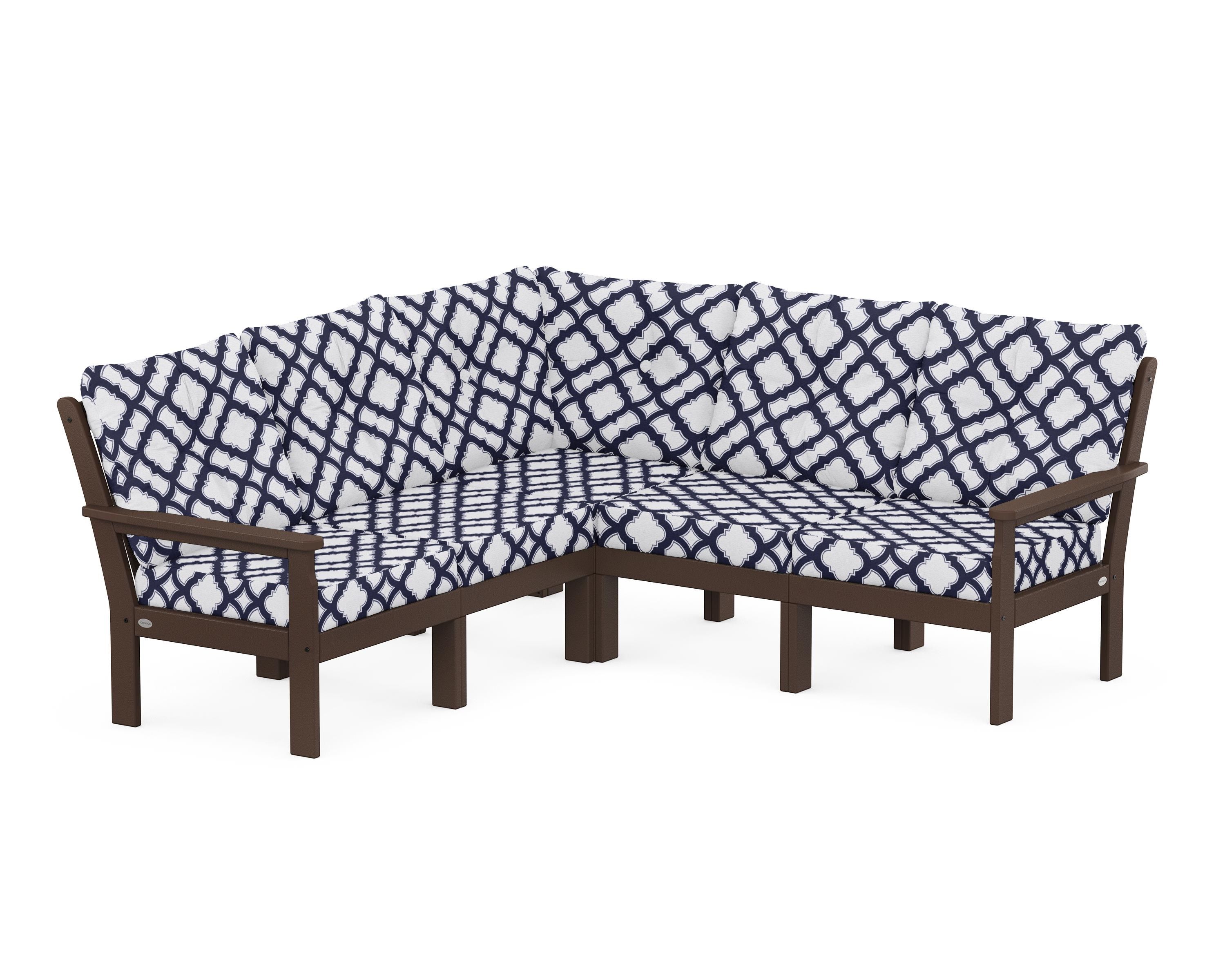 POLYWOOD® Vineyard 5-Piece Sectional in Mahogany / Trellis Navy