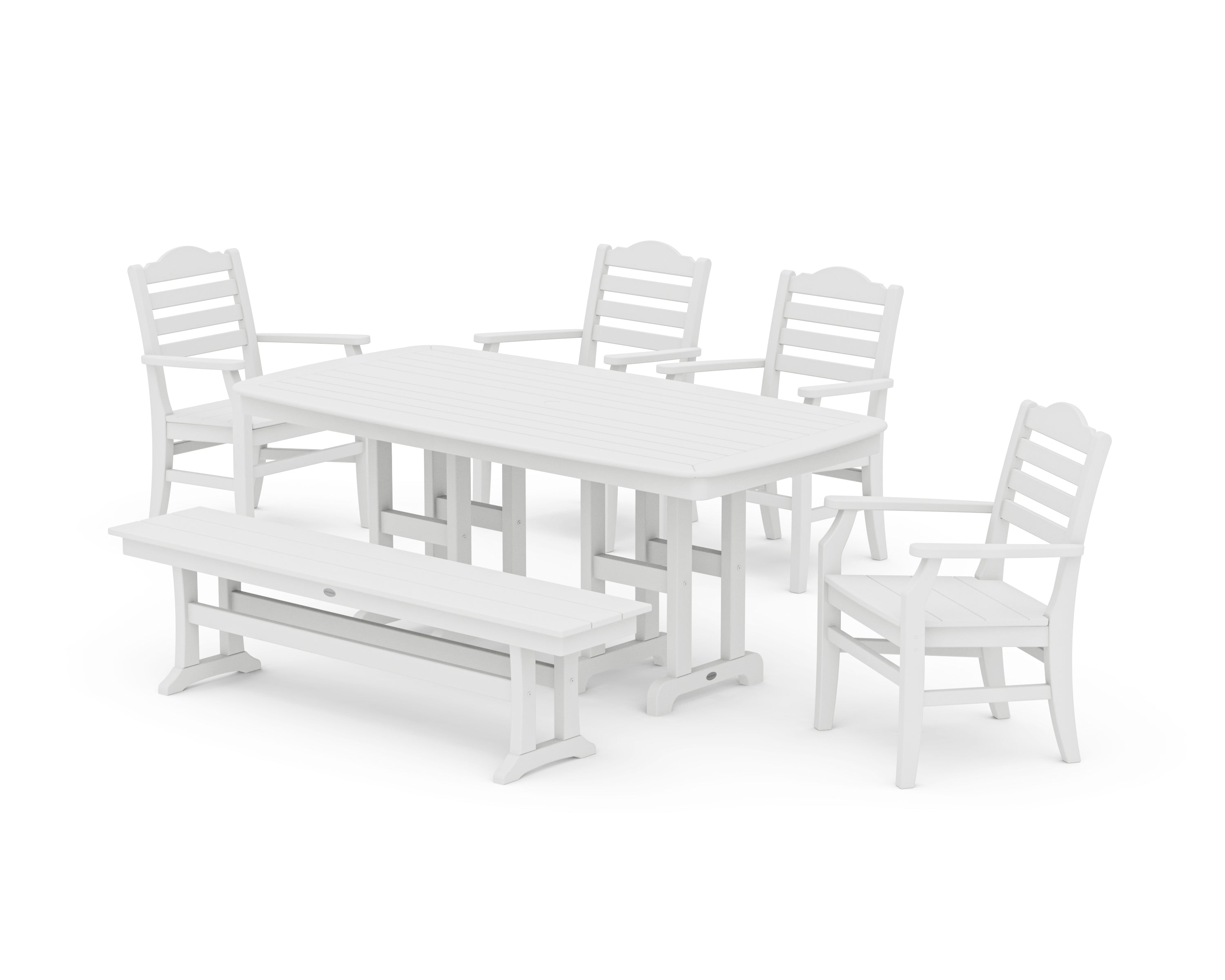 POLYWOOD® Savannah 6-Piece Farmhouse Dining Set with Bench in White