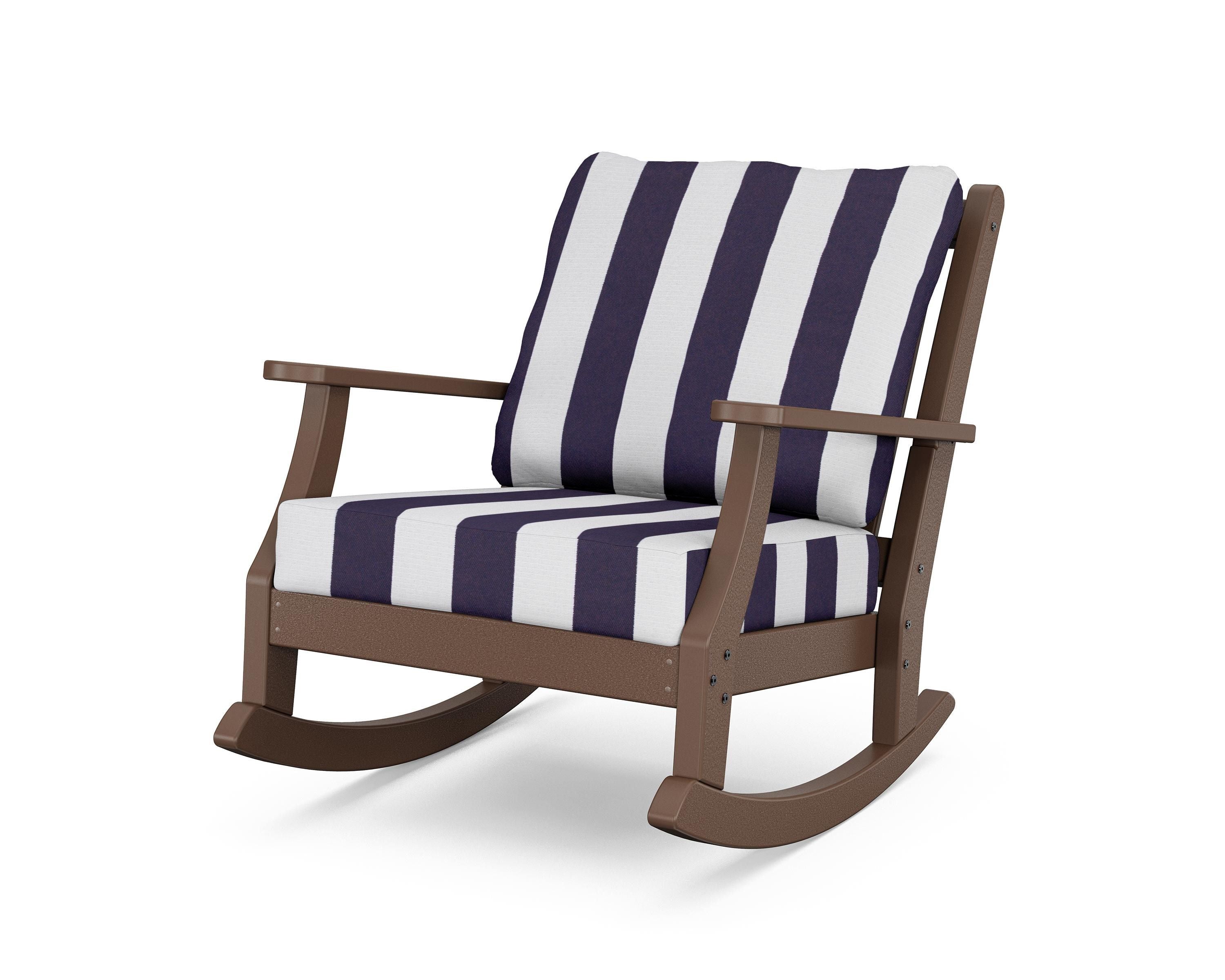 Country Living Wovendale Deep Seating Rocking Chair in Mahogany / Cabana Stripe Navy