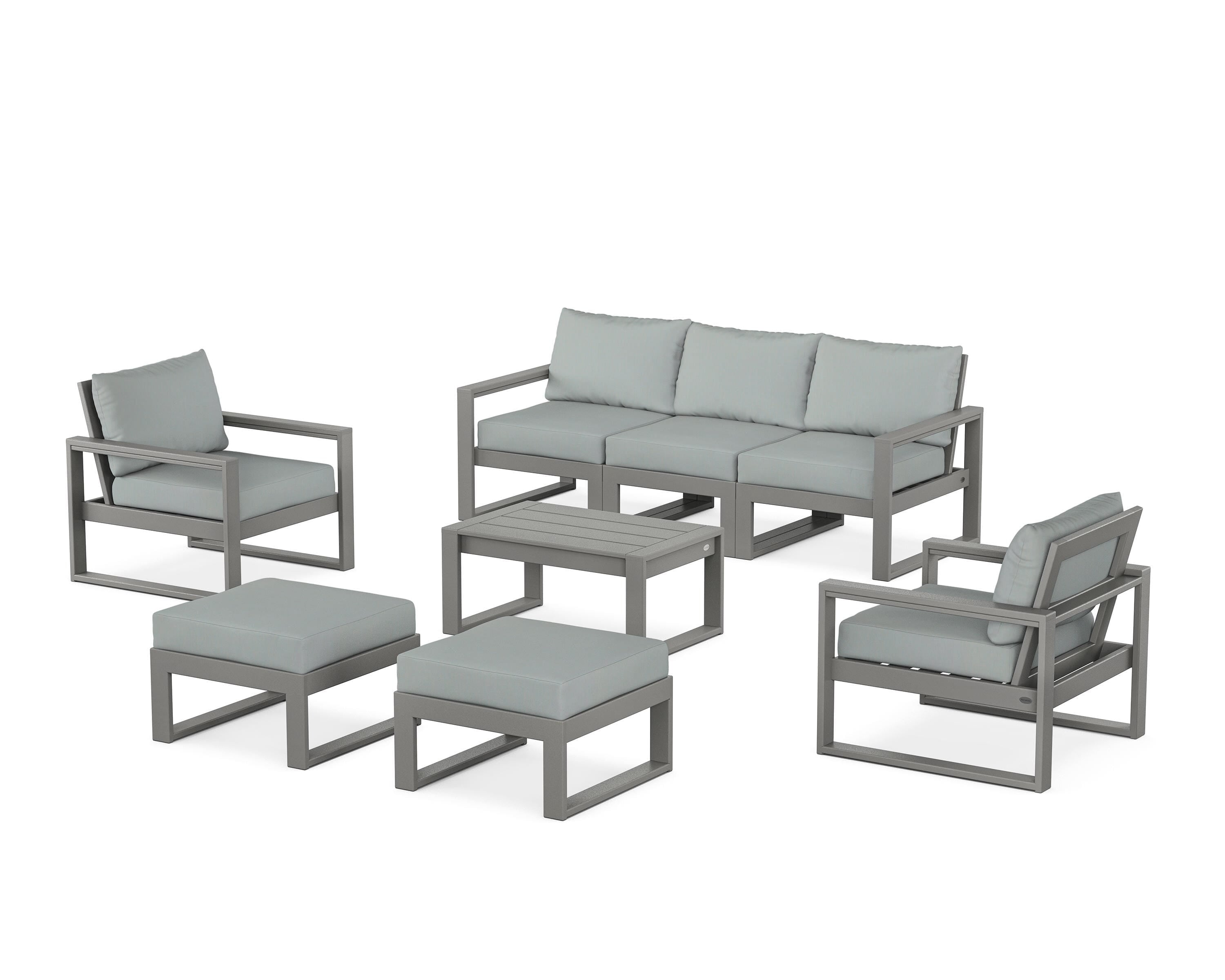 POLYWOOD® EDGE Sectional 8-Piece Lounge Sofa Set in Slate Grey / Spa