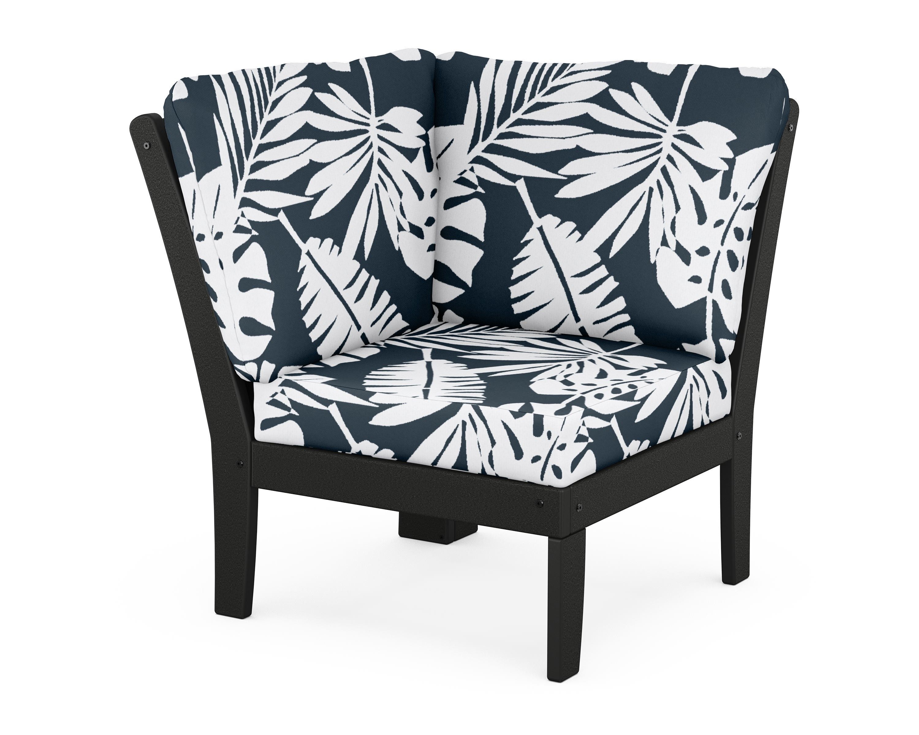 POLYWOOD® Braxton Modular Corner Chair in Black / Leaf Marine Indigo