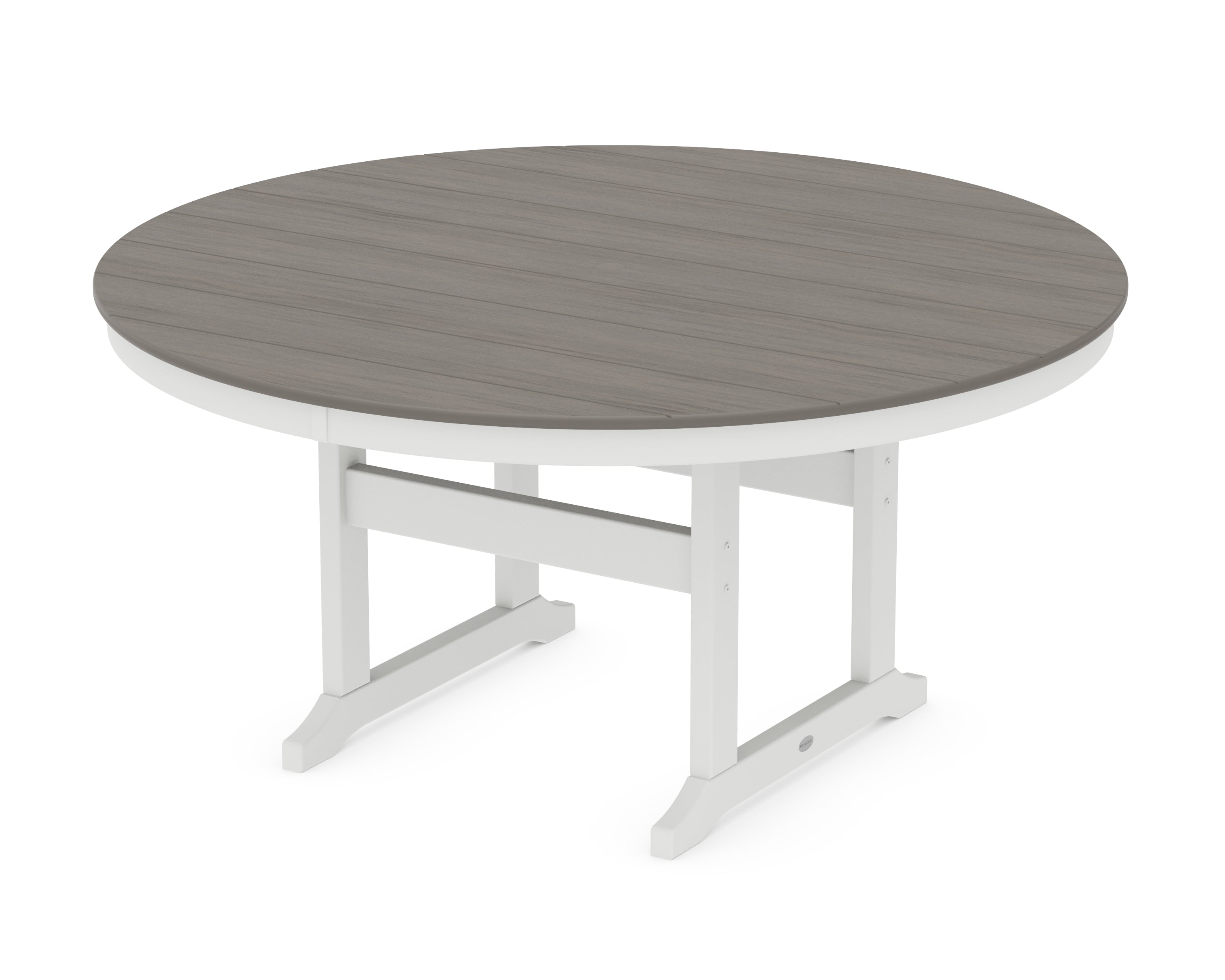 POLYWOOD® 60" Round Farmhouse Dining Table in White / Driftwood