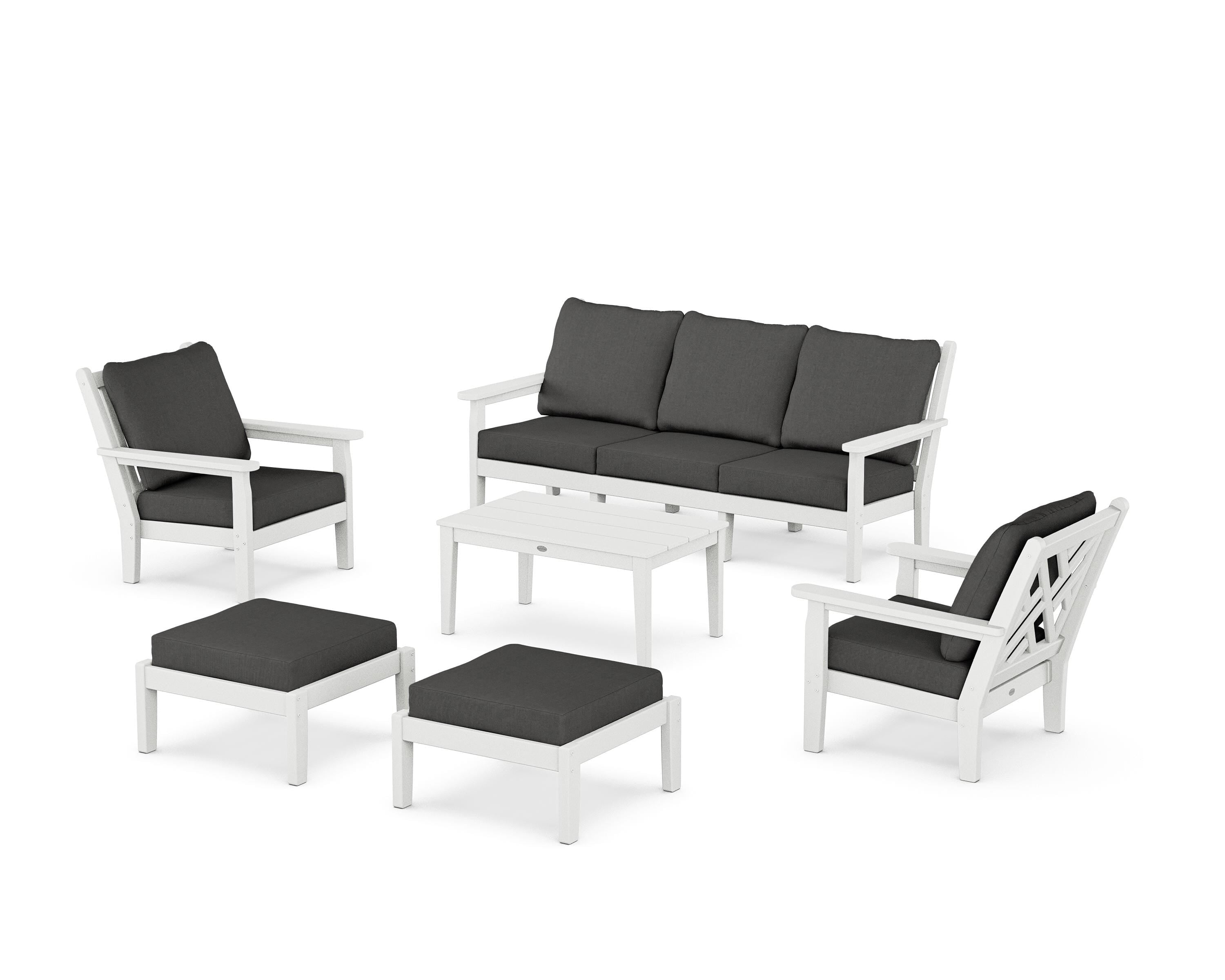 POLYWOOD® Chippendale 6-Piece Lounge Sofa Set in White / Spectrum Carbon