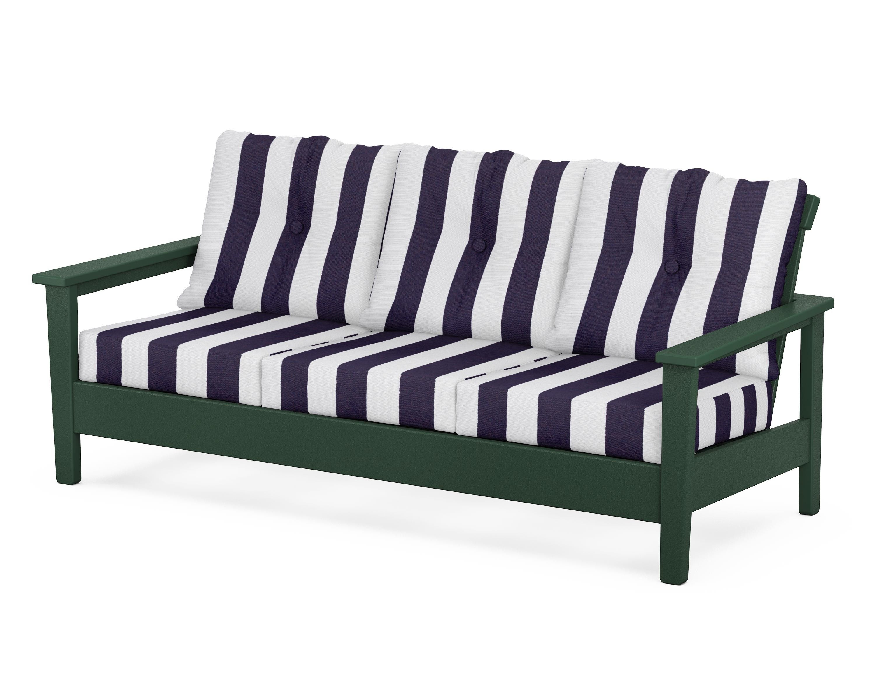 POLYWOOD® Prescott Deep Seating Sofa in Green / Cabana Stripe Navy