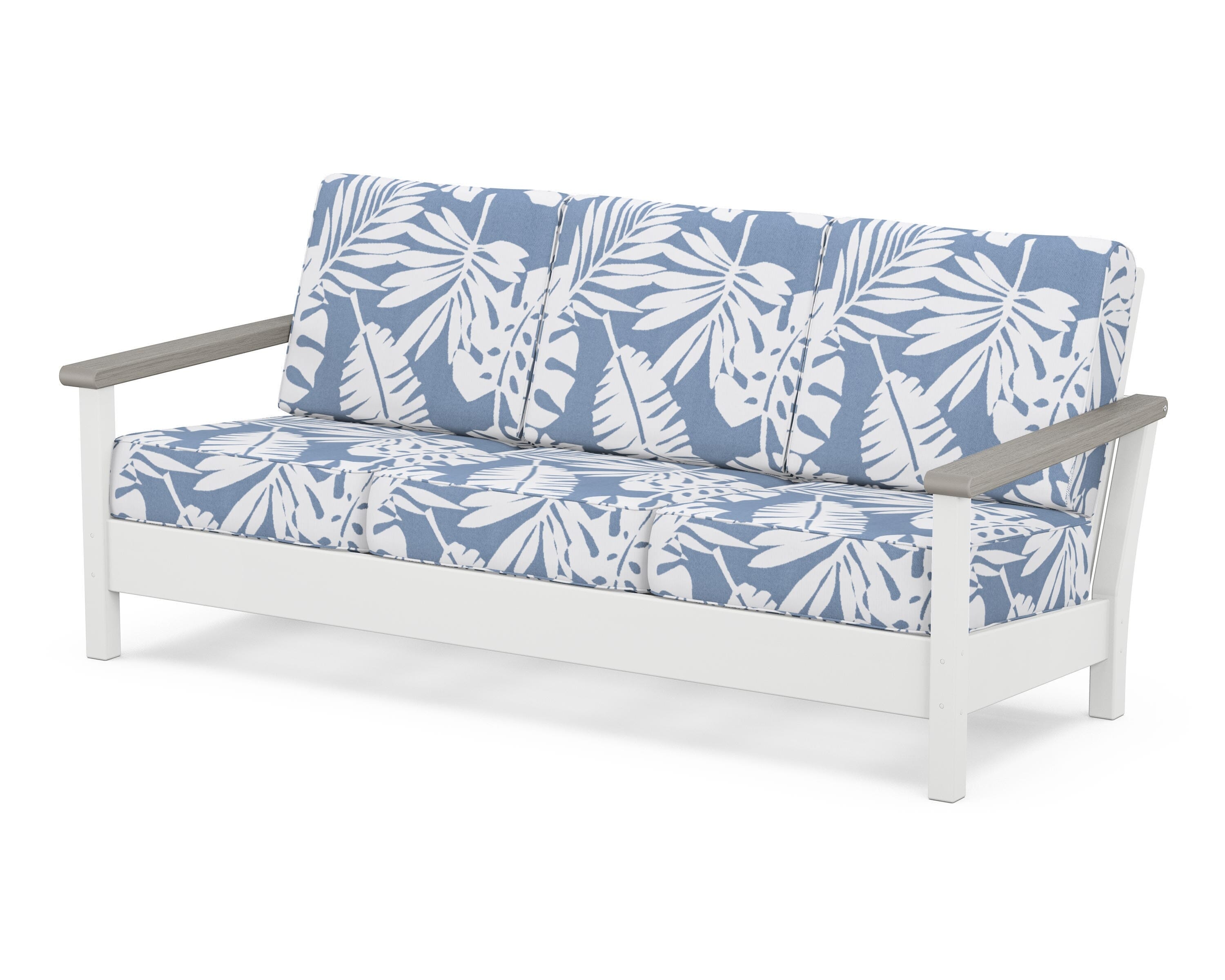 POLYWOOD® Harbour Deep Seating Sofa in White / Driftwood / Leaf Sky Blue
