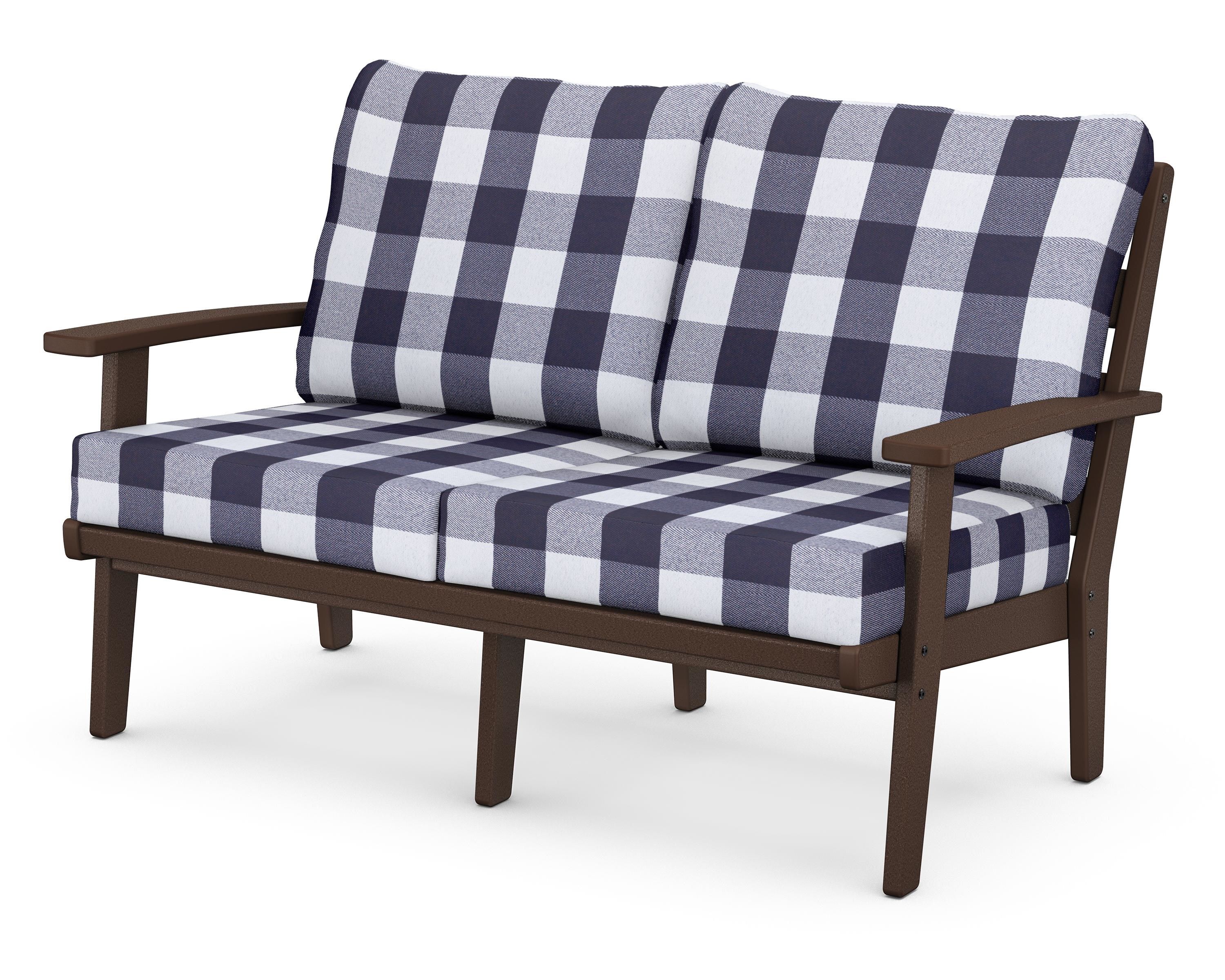 POLYWOOD® Grant Park Deep Seating Loveseat in Mahogany / Buffalo Plaid Navy