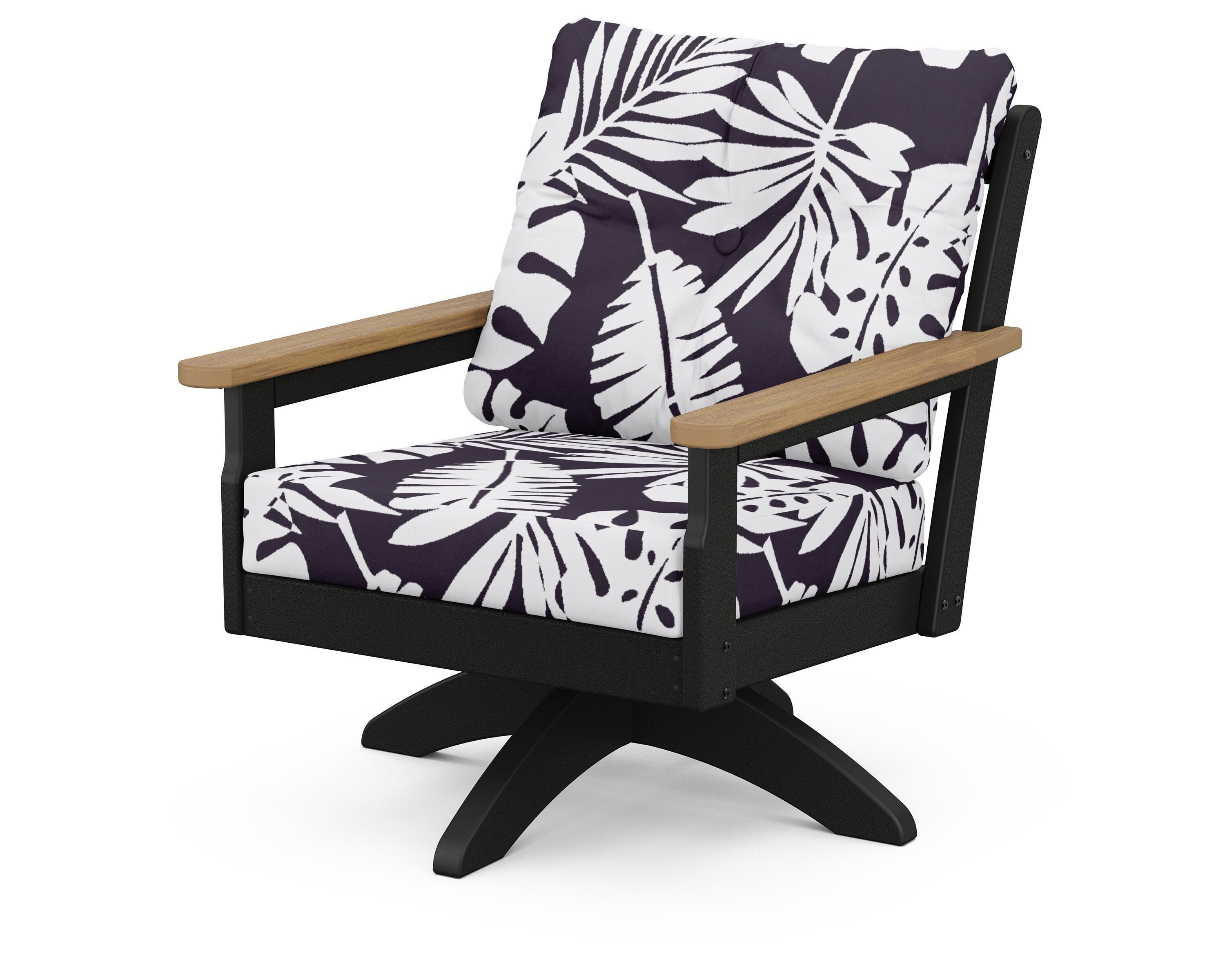 POLYWOOD® Vineyard Deep Seating Swivel Chair in Black / Natural / Leaf Navy