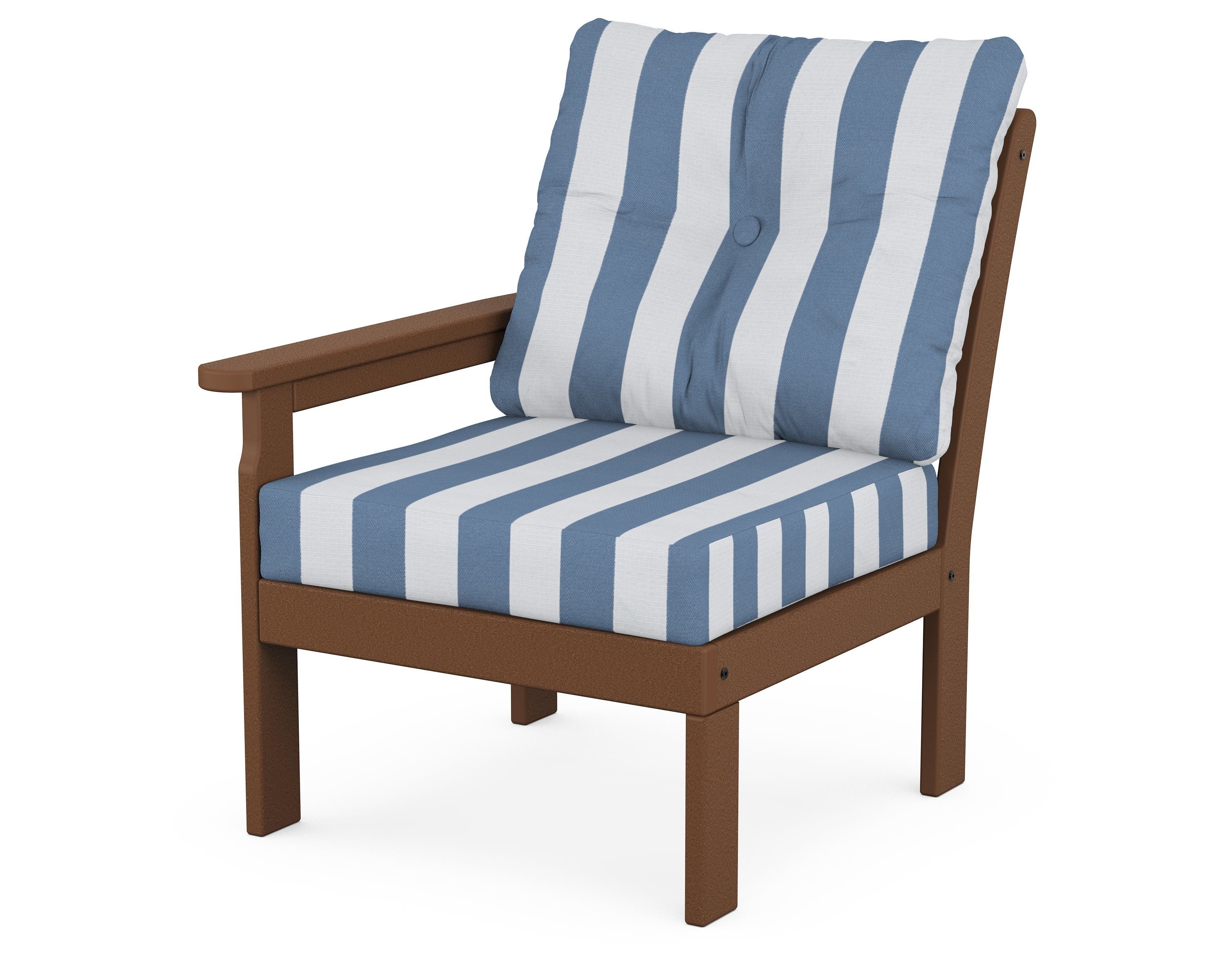 POLYWOOD® Vineyard Modular Left Arm Chair in Teak / Cabana Stripe Sky Blue