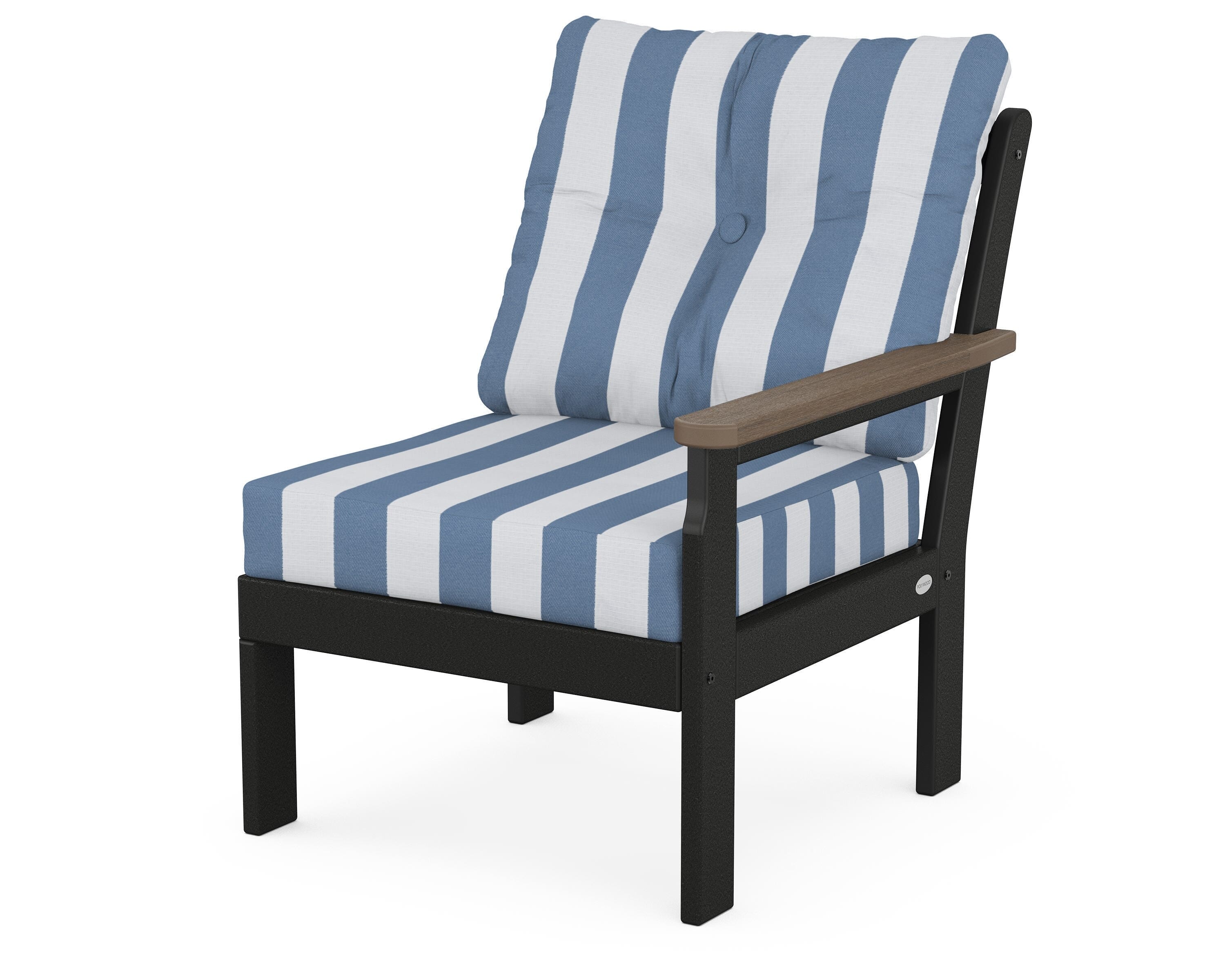 POLYWOOD® Vineyard Modular Right Arm Chair in Black / Kona / Cabana Stripe Sky Blue