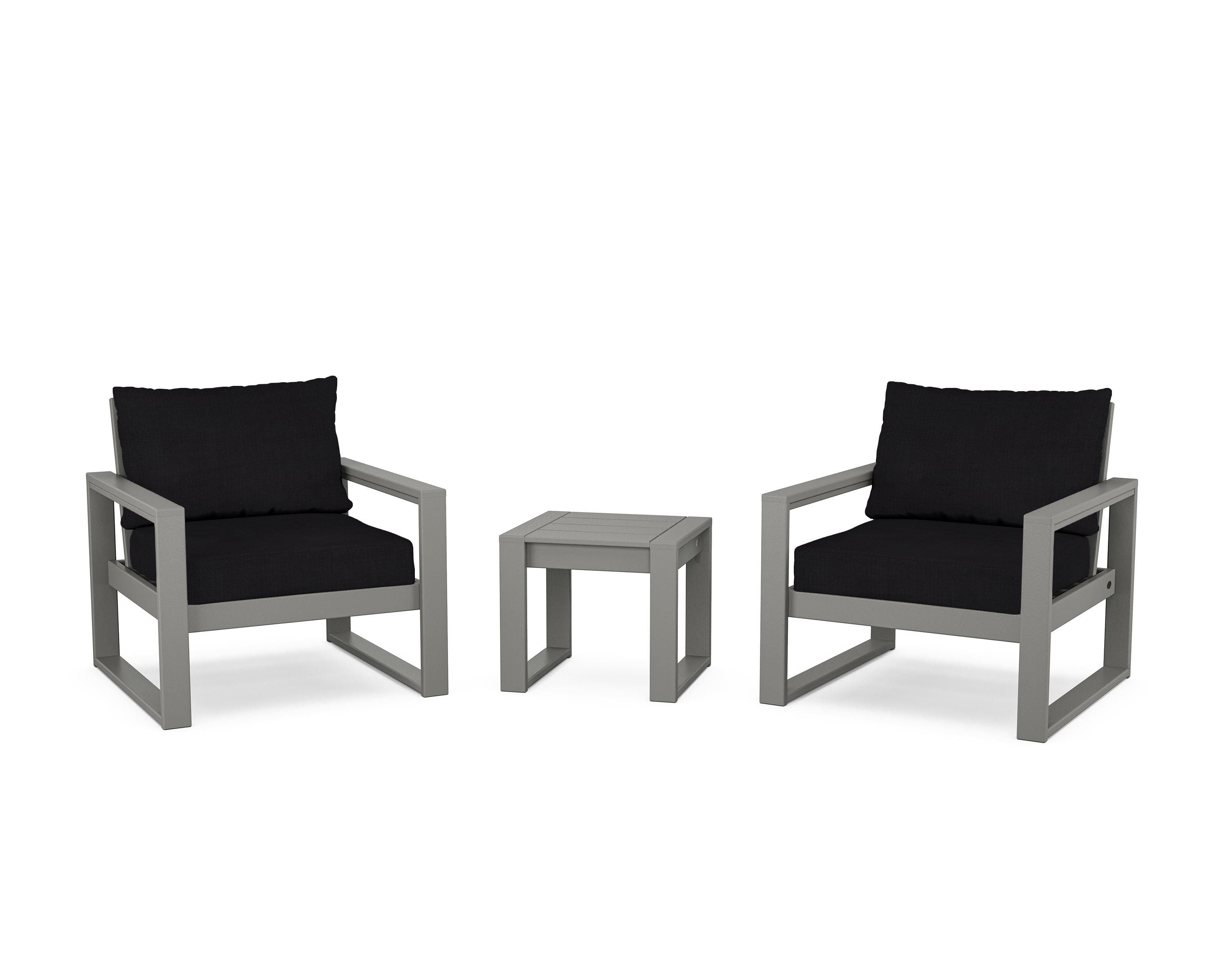 POLYWOOD® EDGE Sectional 3-Piece Deep Seating Set in Slate Grey / Midnight Linen