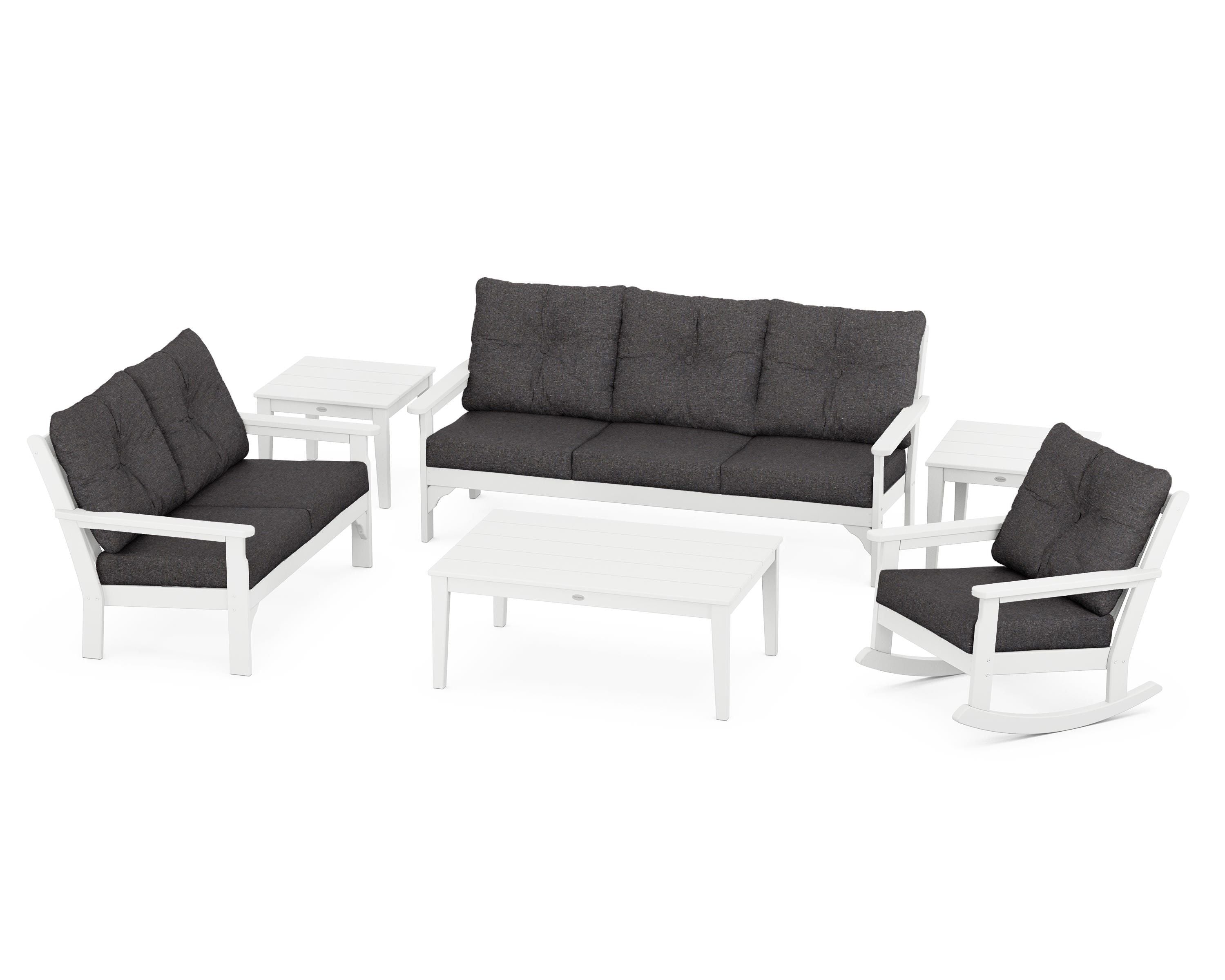 POLYWOOD® Vineyard 6-Piece Deep Seating Set in White / Ash Charcoal