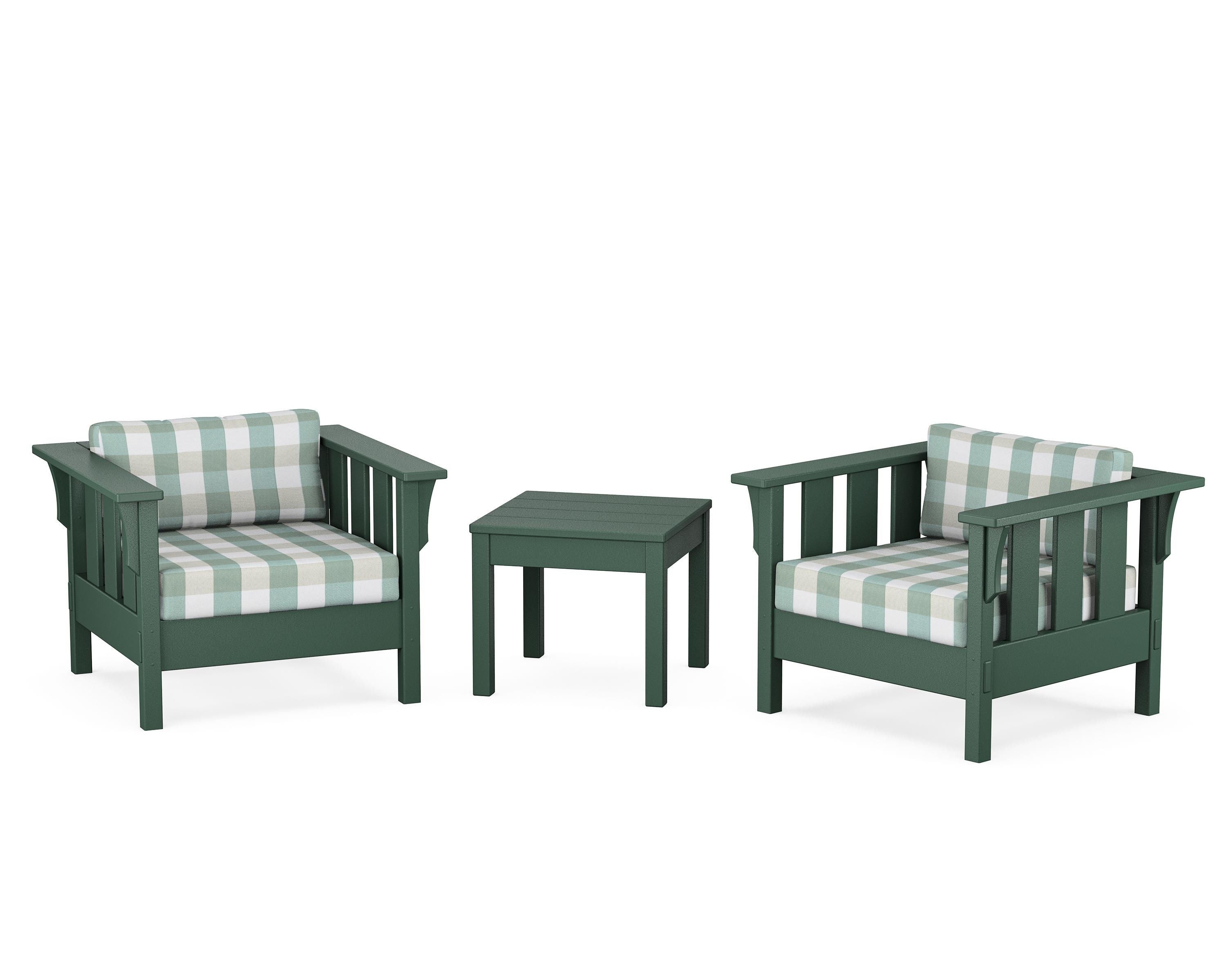 Martha Stewart by POLYWOOD® Acadia 3-Piece Deep Seating Set in Green / Buffalo Plaid Glacier Spa