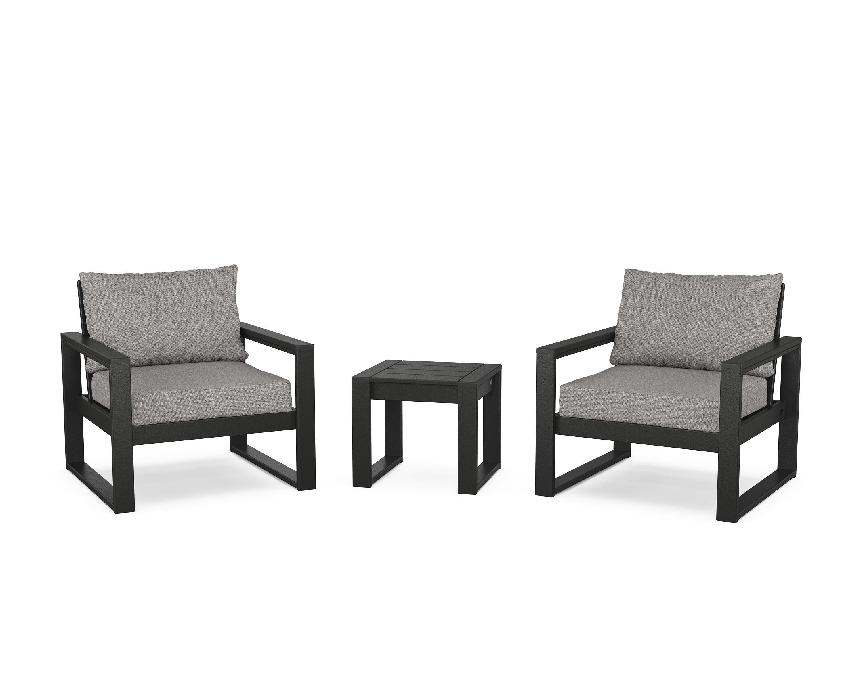 POLYWOOD® EDGE Sectional 3-Piece Deep Seating Set in Black / Grey Mist