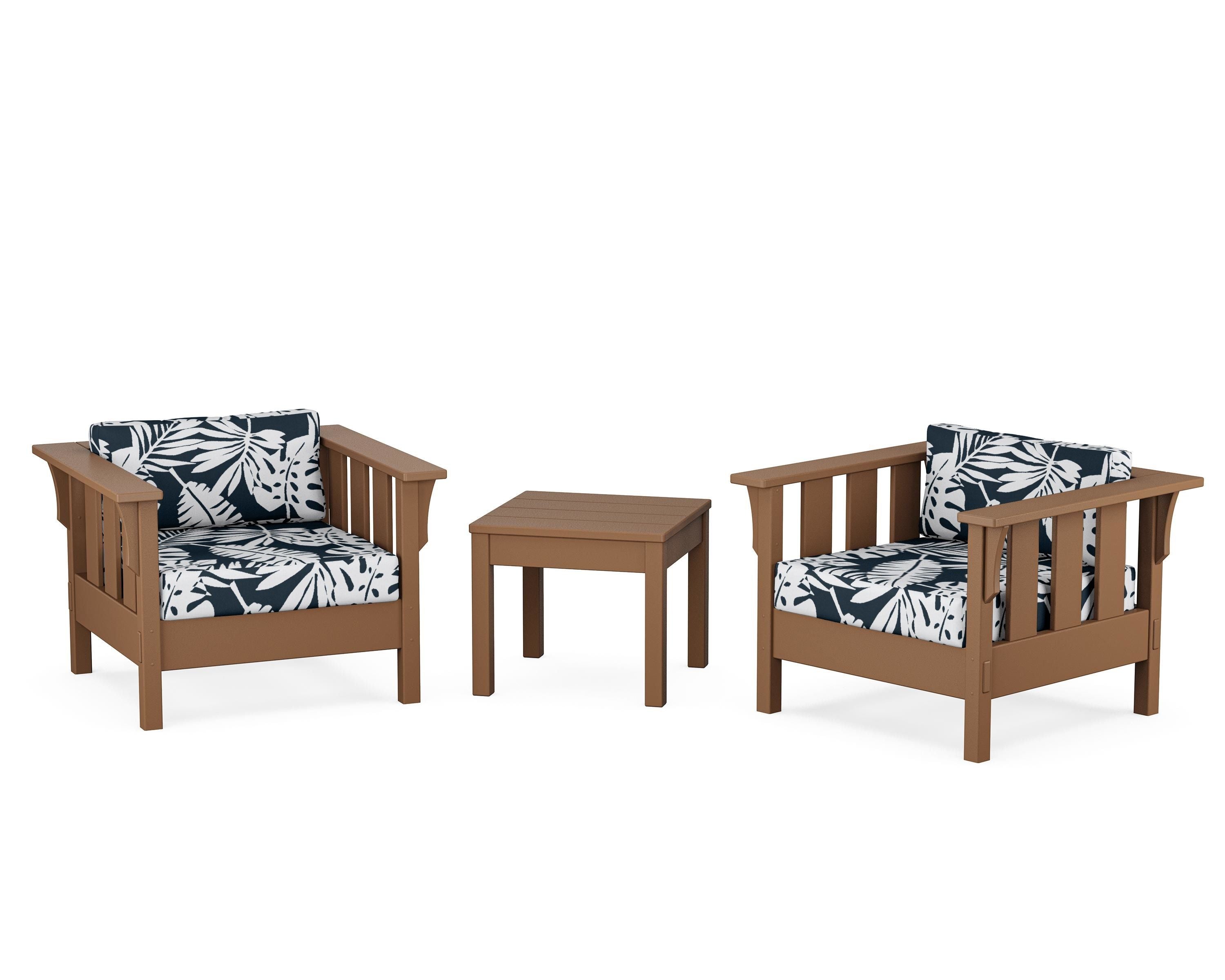 Martha Stewart by POLYWOOD® Acadia 3-Piece Deep Seating Set in Teak / Leaf Marine Indigo