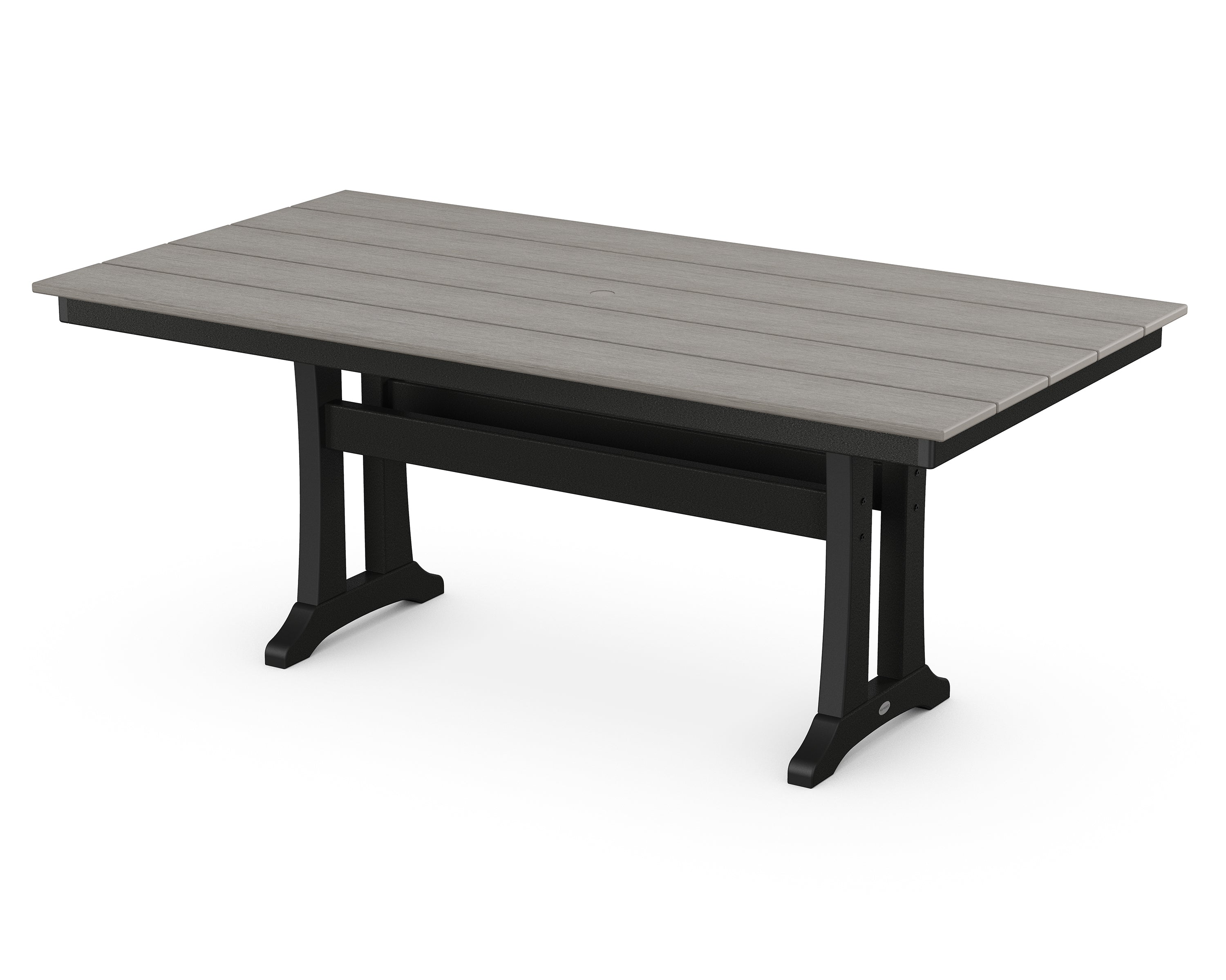 POLYWOOD® Farmhouse Trestle 37" x 72" Dining Table in Black / Driftwood