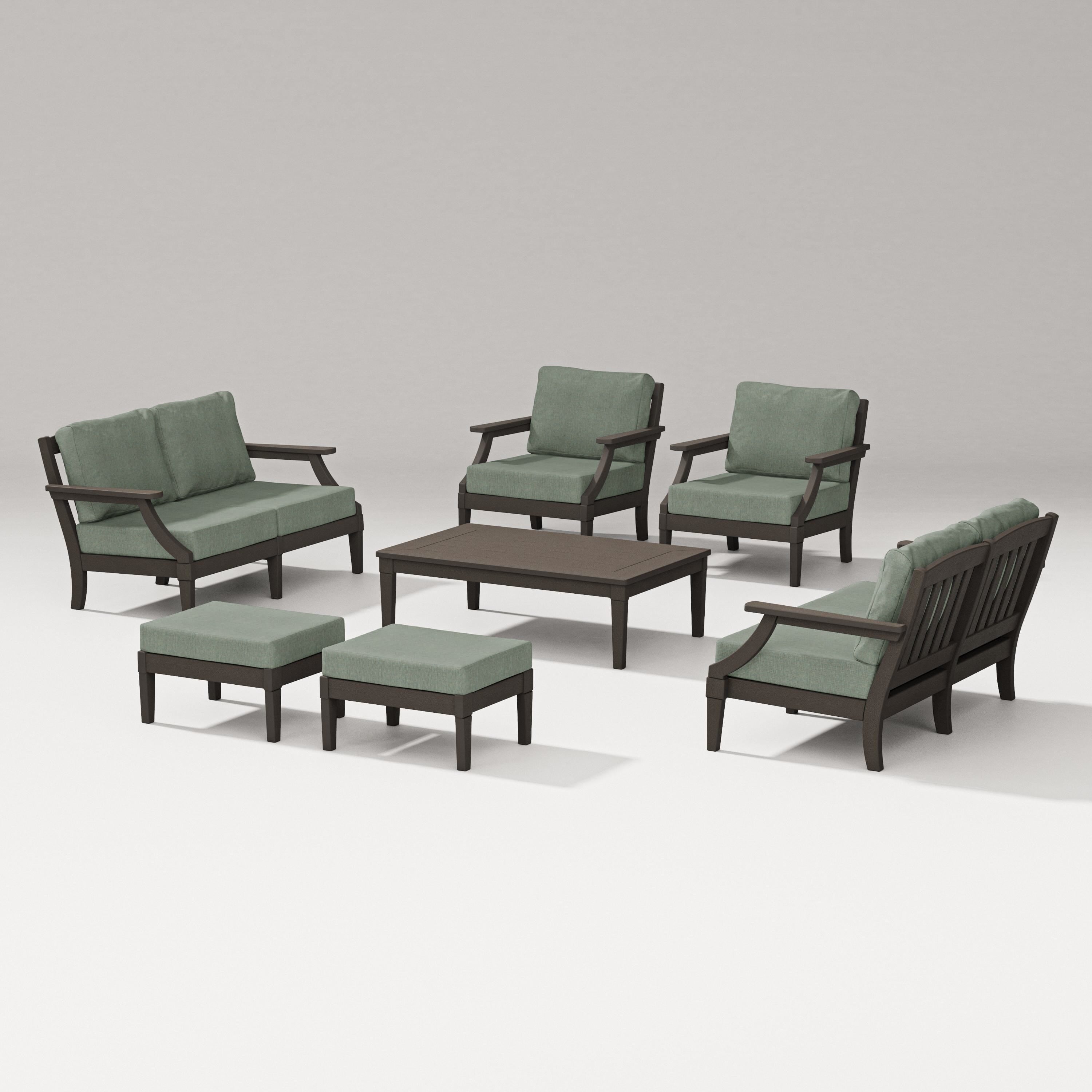 PW Designer Series Estate 7-Piece Lounge Loveseat Set in Vintage Coffee / Cast Sage