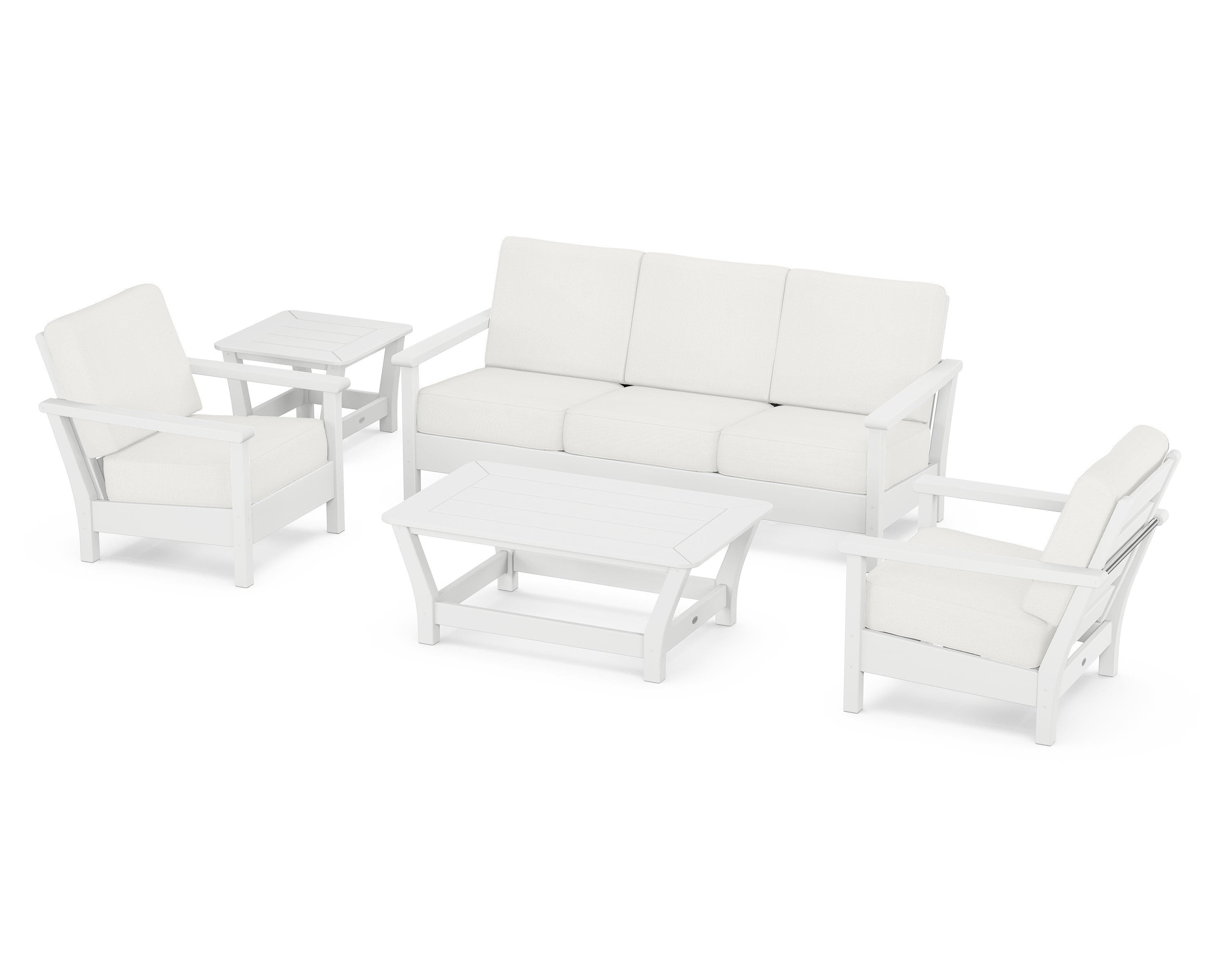 POLYWOOD® Harbour 5-Piece Deep Seating Set in White / Natural Linen
