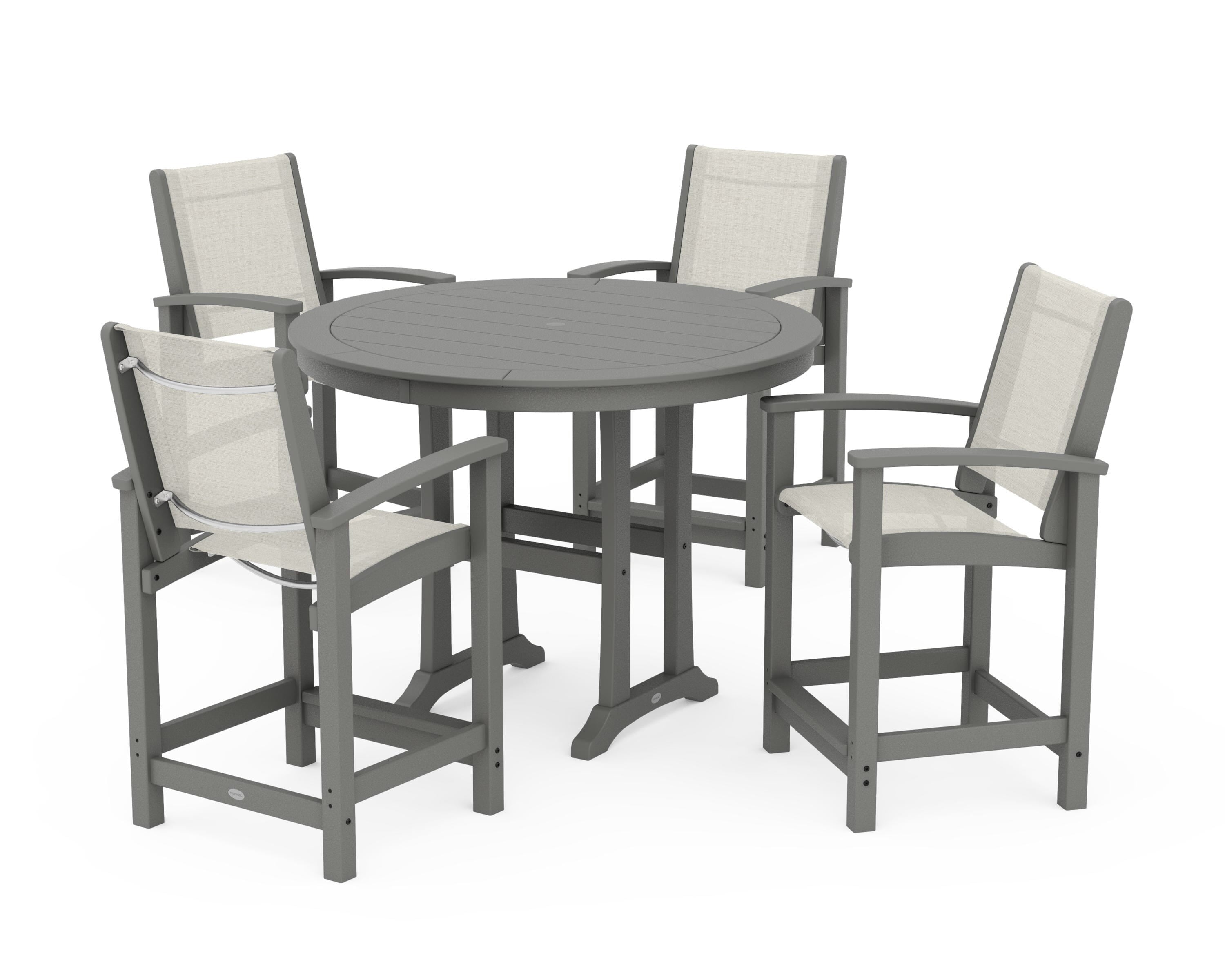 POLYWOOD® Coastal 5-Piece Counter Set in Slate Grey / Parchment Sling