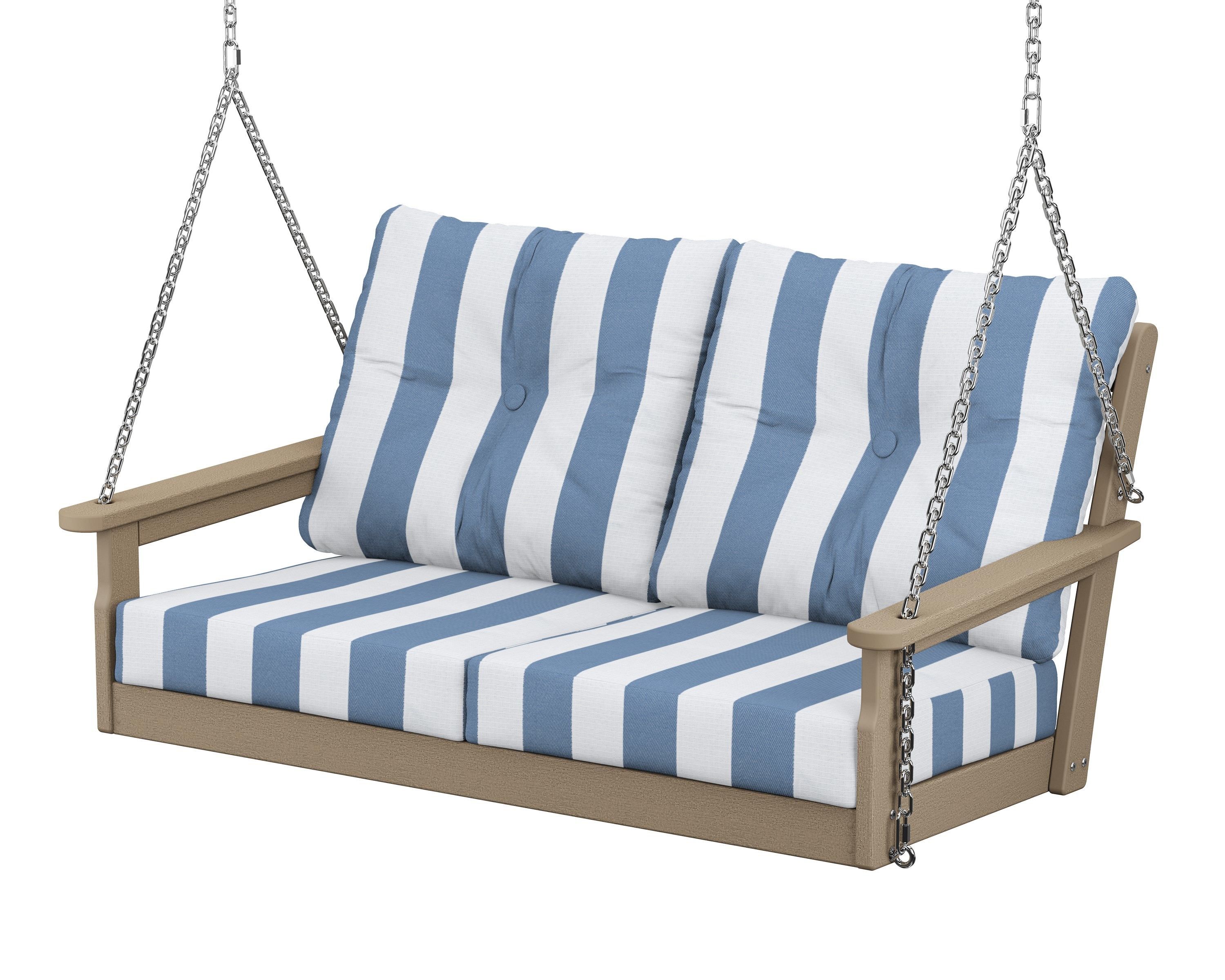 POLYWOOD® Vineyard Deep Seating Swing in Vintage Sahara / Cabana Stripe Sky Blue