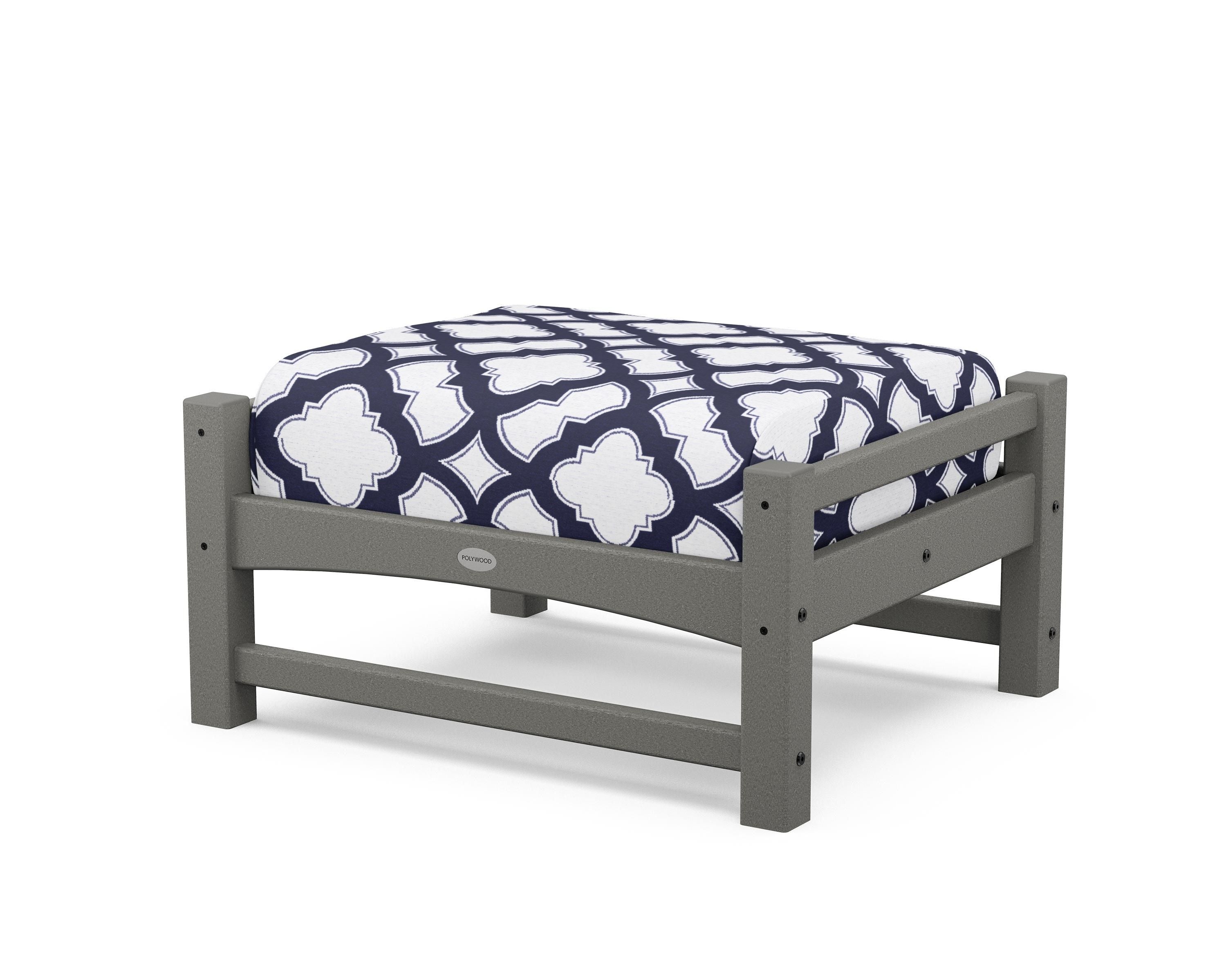 POLYWOOD® Club Ottoman in Slate Grey / Trellis Navy