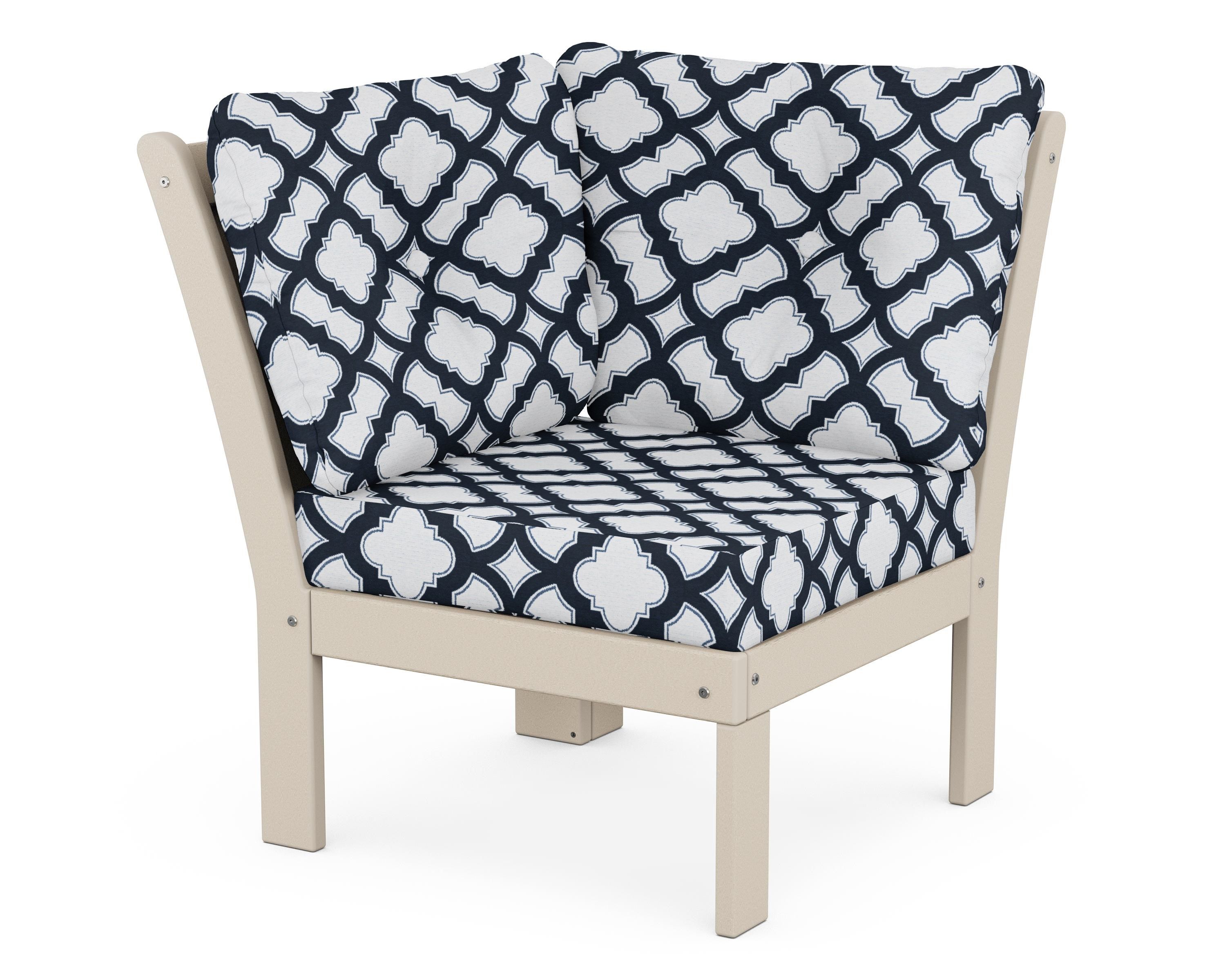 POLYWOOD® Vineyard Modular Corner Chair in Sand / Trellis Marine Indigo