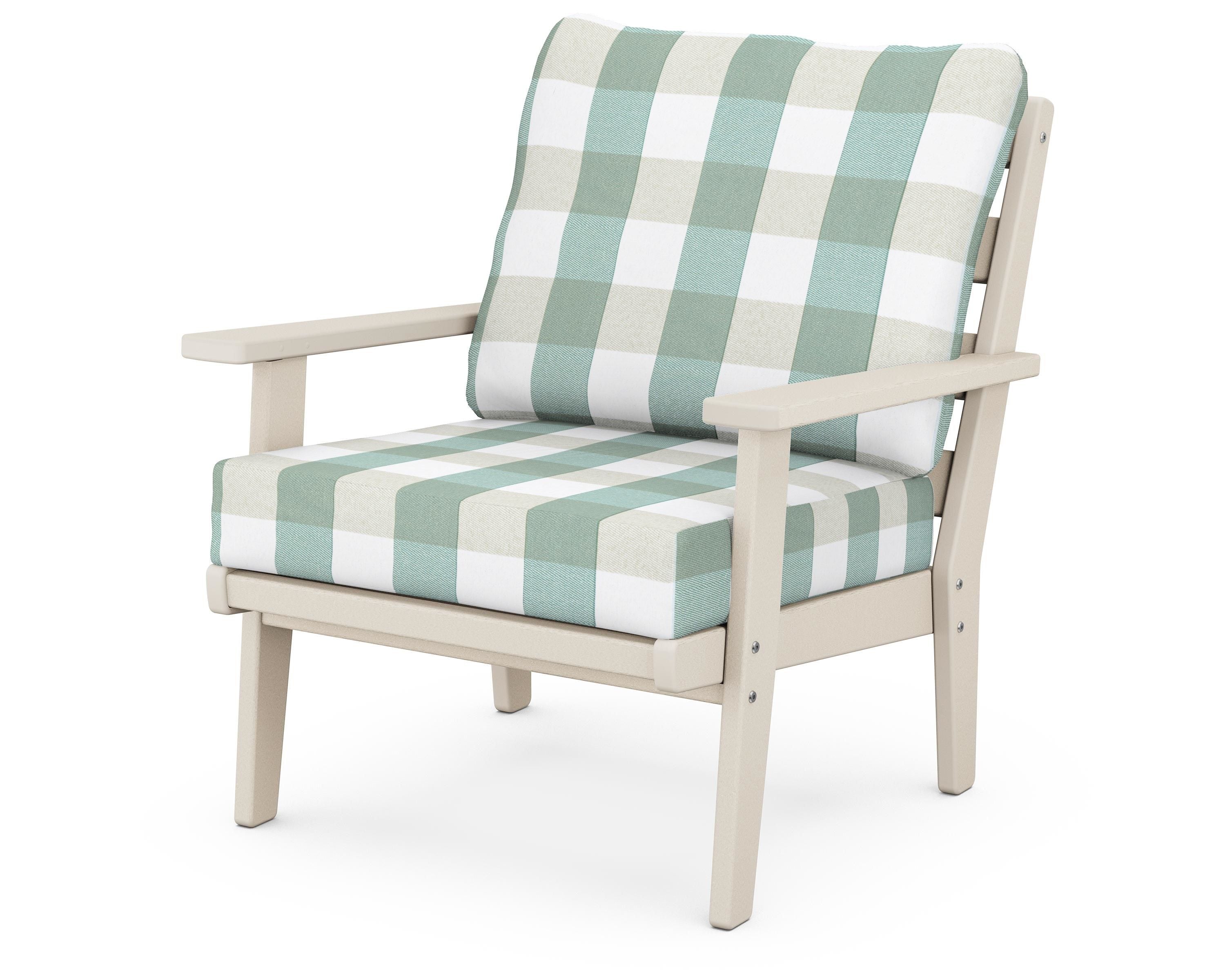 POLYWOOD® Grant Park Deep Seating Chair in Sand / Buffalo Plaid Glacier Spa