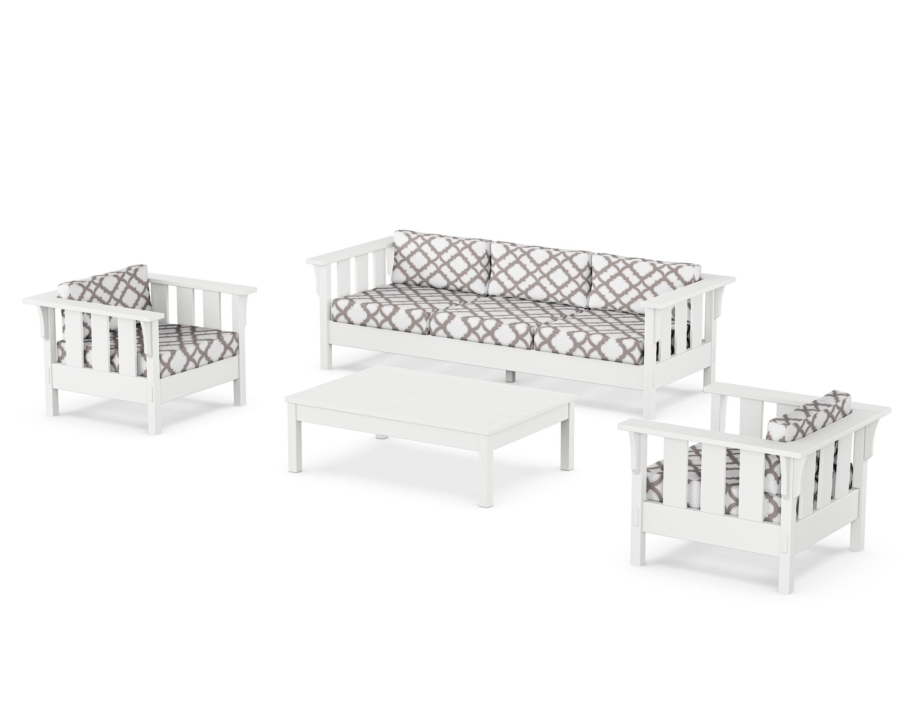 Martha Stewart by POLYWOOD® Acadia 4-Piece Deep Seating Set with Sofa in White / Trellis Grey Mist