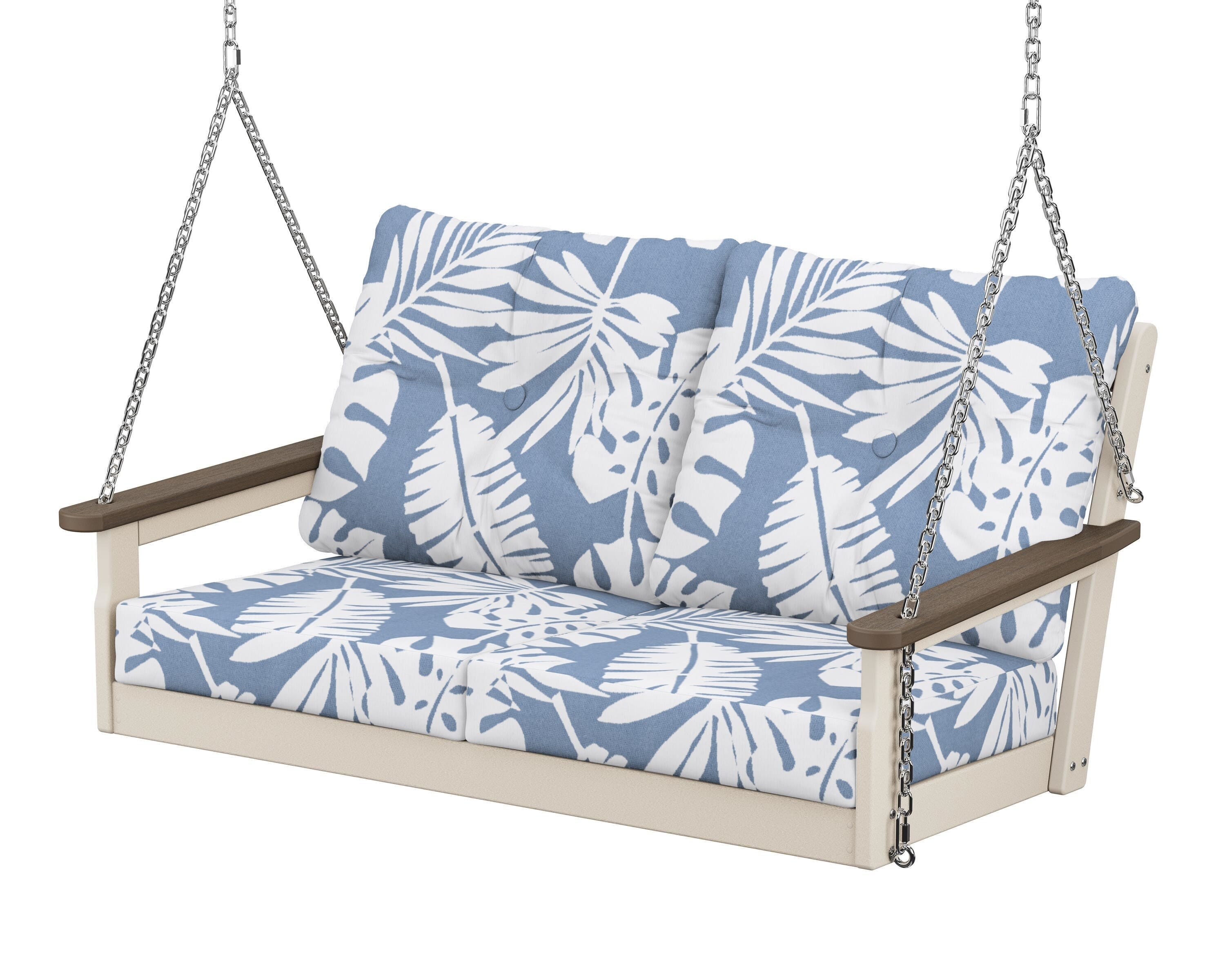 POLYWOOD® Vineyard Deep Seating Swing in Sand / Kona / Leaf Sky Blue