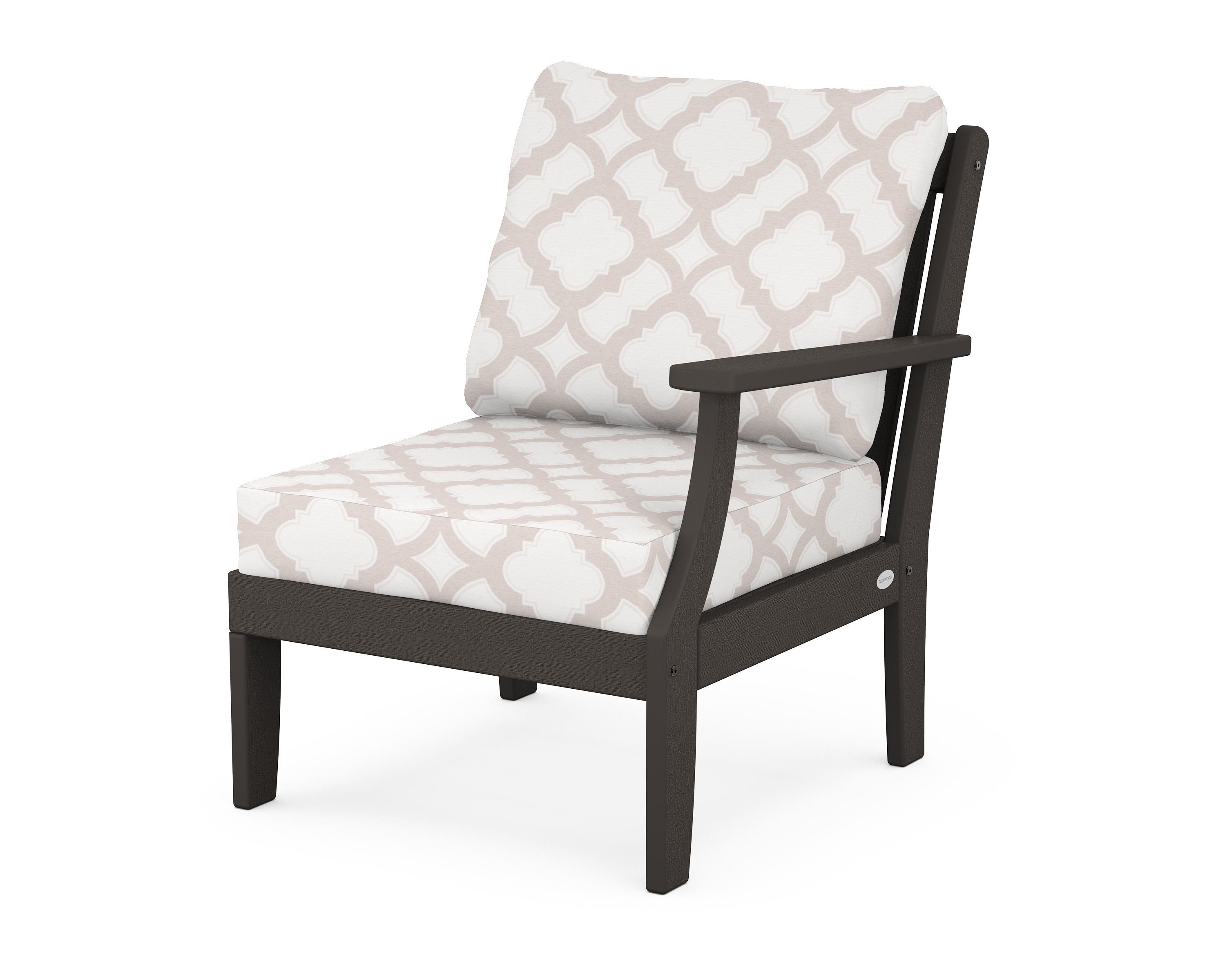 POLYWOOD® Braxton Modular Right Arm Chair in Vintage Coffee / Trellis Dune Burlap