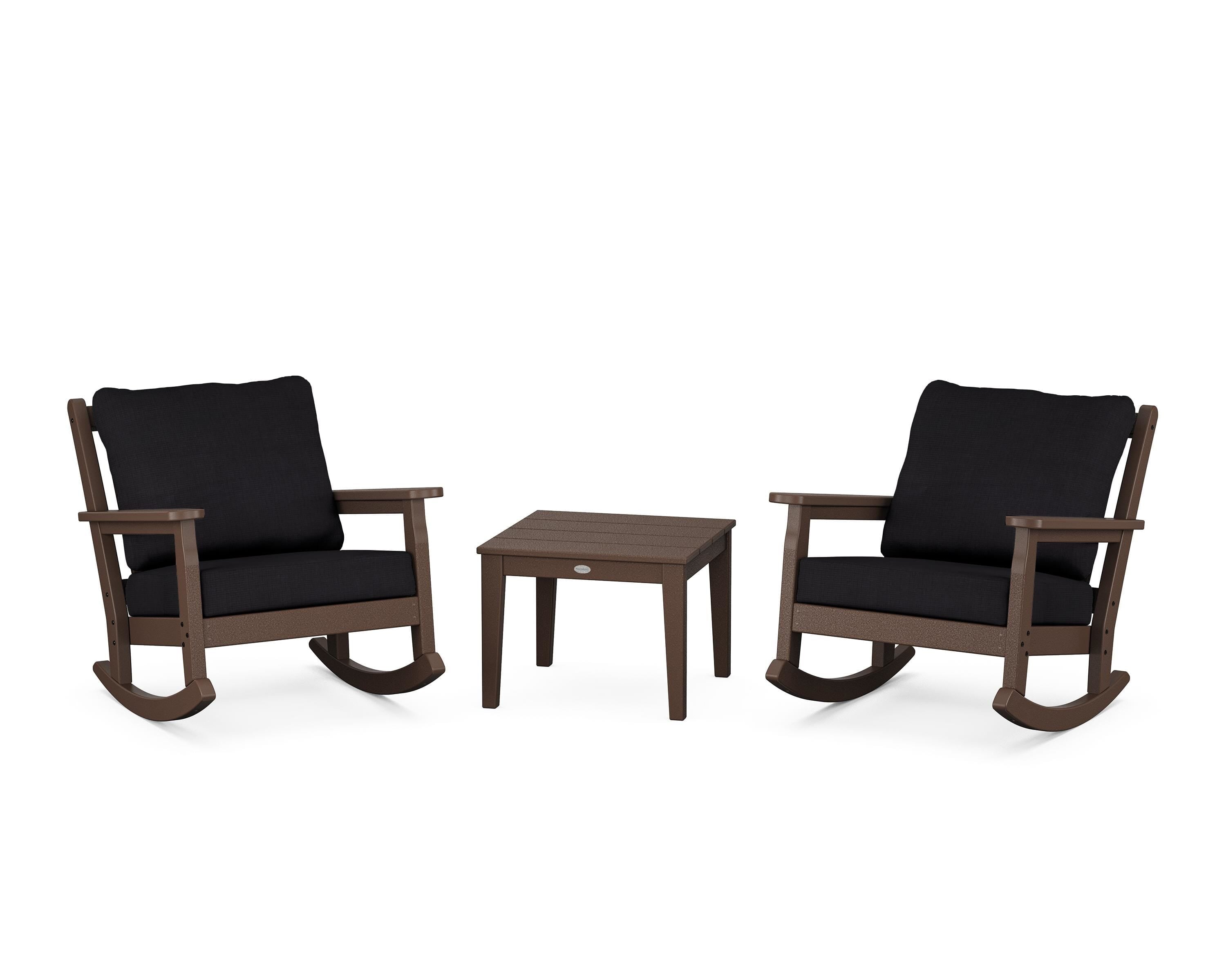 POLYWOOD® Chippendale 3-Piece Deep Seating Rocker Set in Mahogany / Midnight Linen
