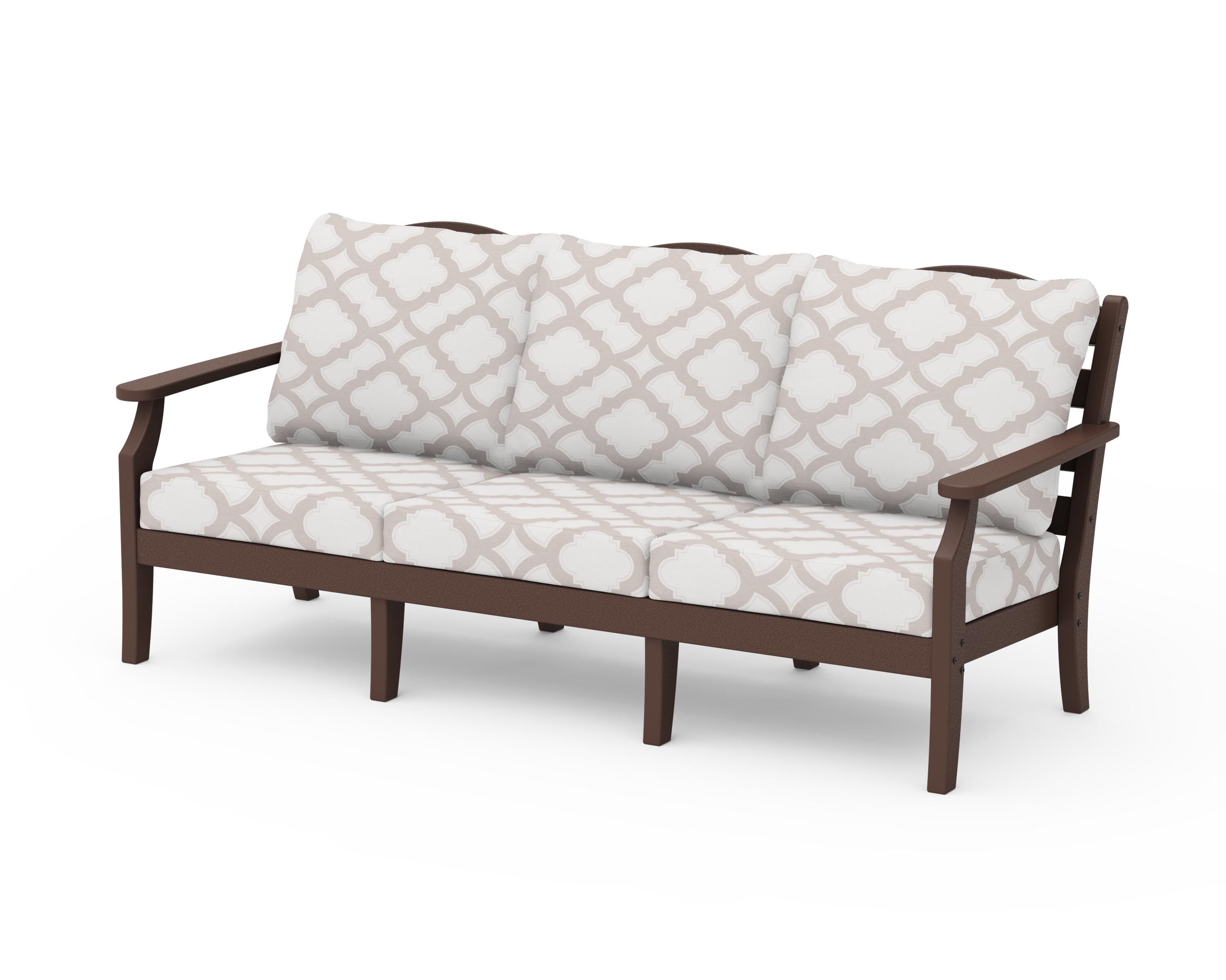 Draper James™ by POLYWOOD® Savannah Deep Seating Sofa in Mahogany / Trellis Dune Burlap