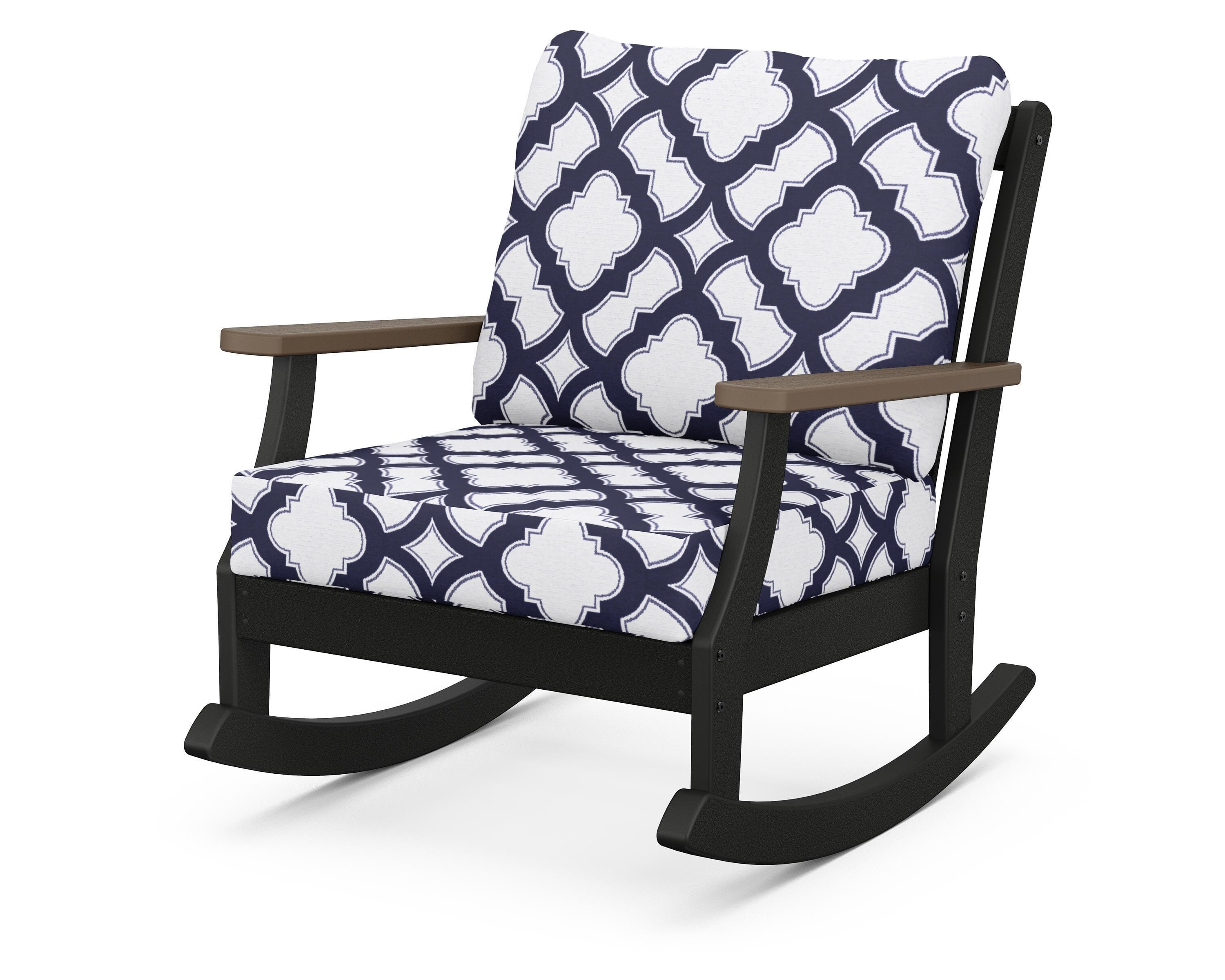 POLYWOOD® Braxton Deep Seating Rocking Chair in Black / Kona / Trellis Navy