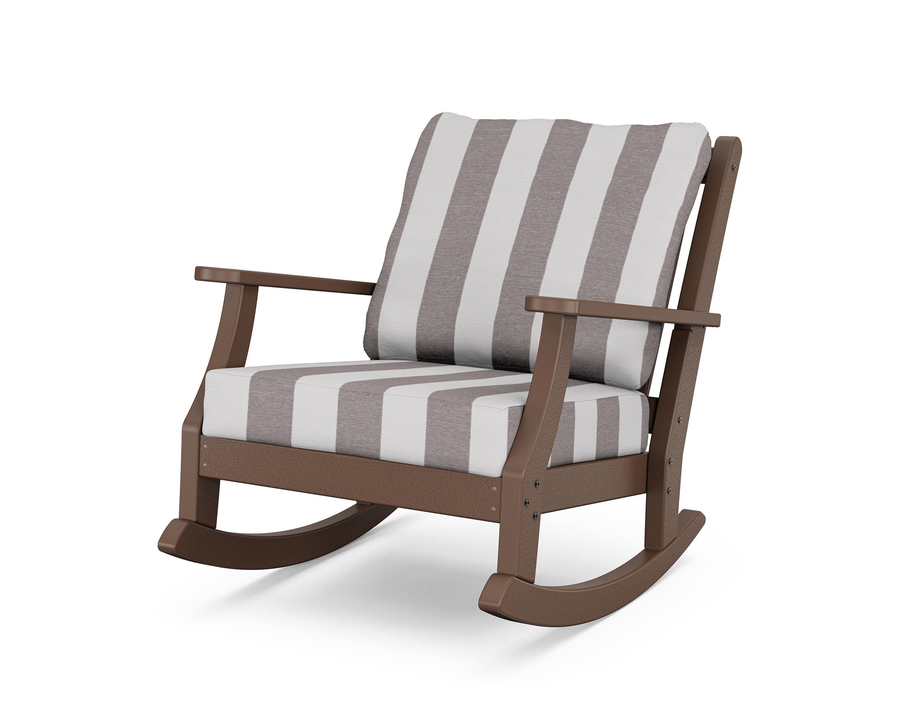Country Living Wovendale Deep Seating Rocking Chair in Mahogany / Cabana Stripe Grey Mist