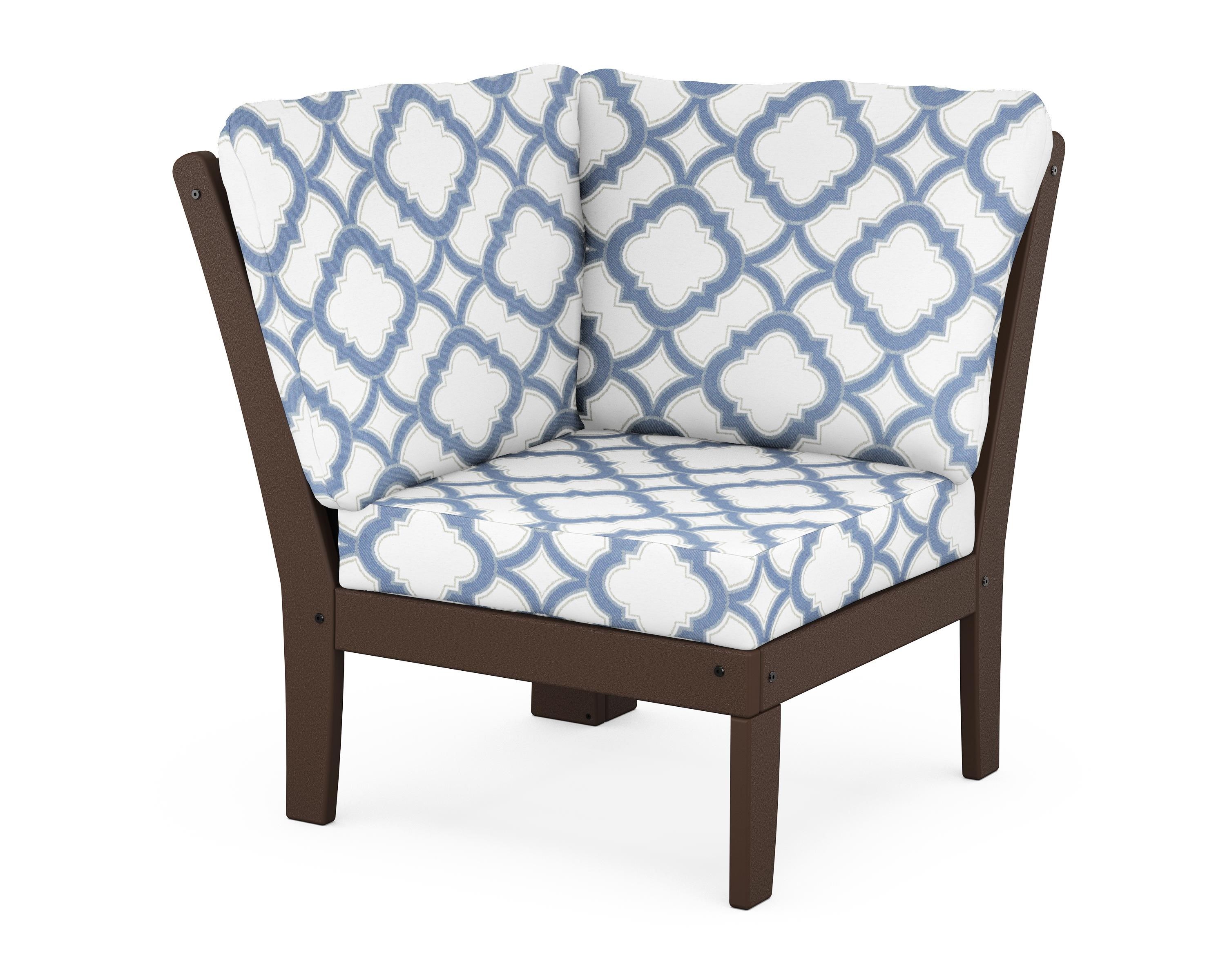 POLYWOOD® Braxton Modular Corner Chair in Mahogany / Trellis Sky Blue