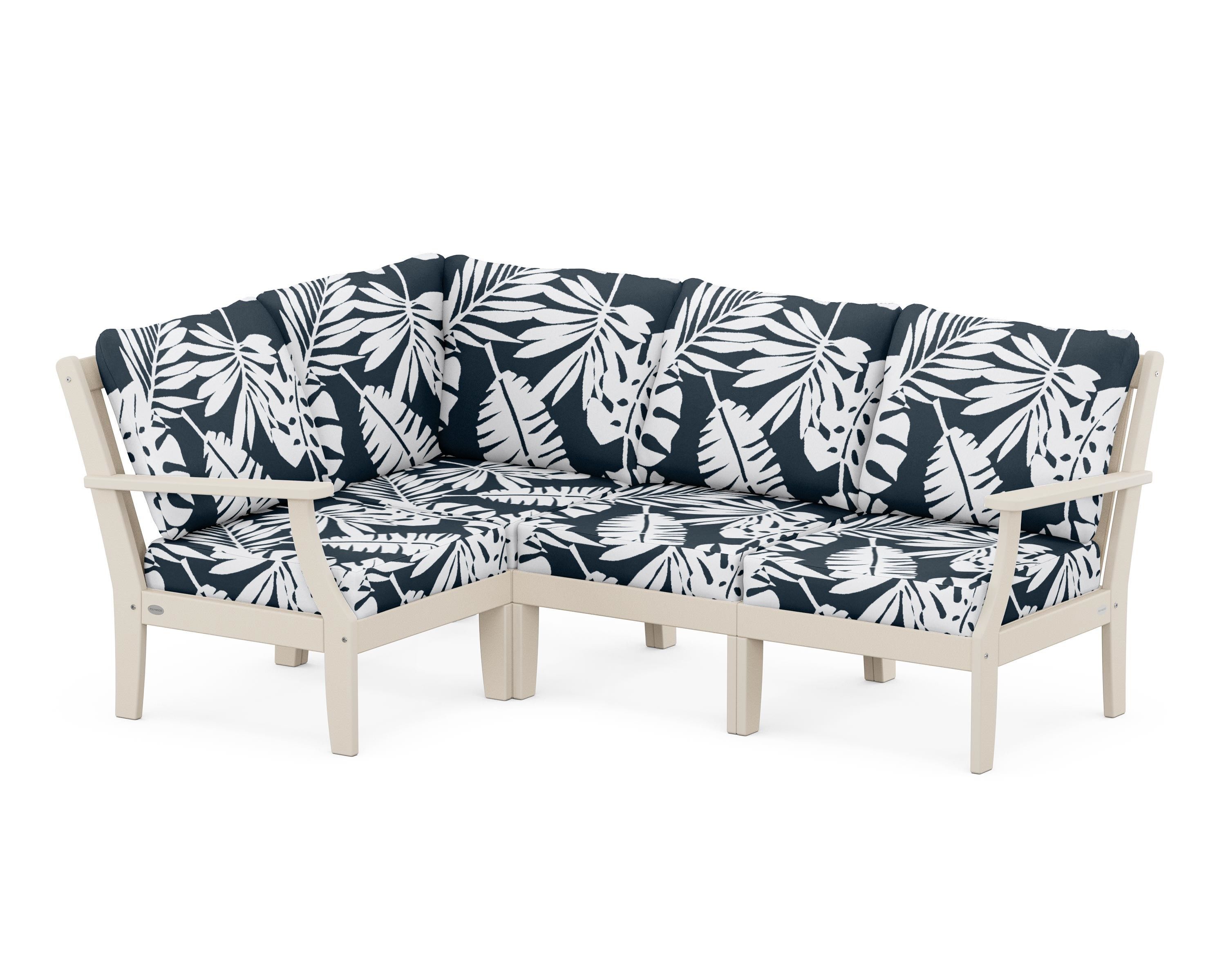 POLYWOOD® Braxton Modular 4-Piece Deep Seating Set in Sand / Leaf Marine Indigo
