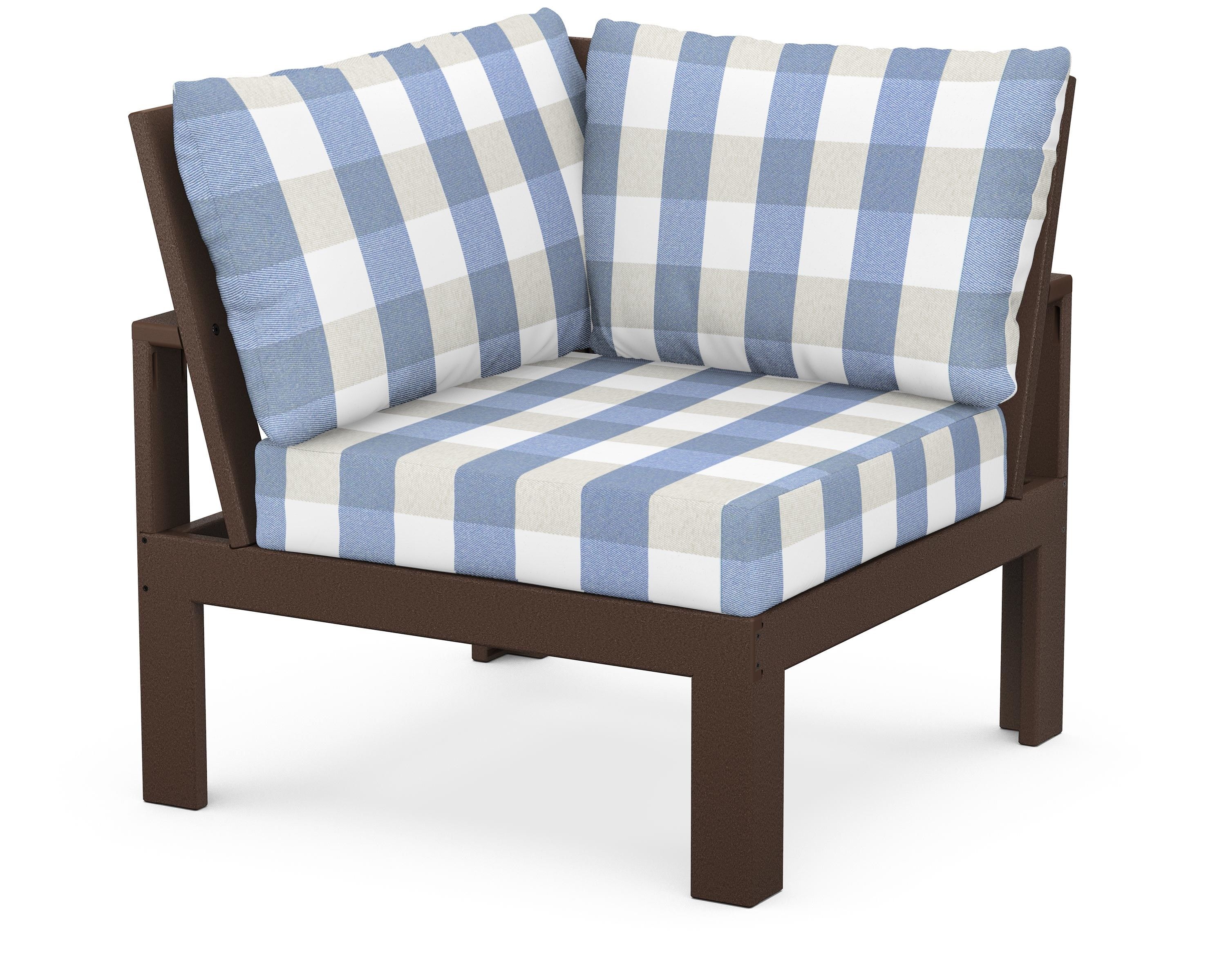 Unbranded Modular Corner Chair in Mahogany / Buffalo Plaid Sky Blue