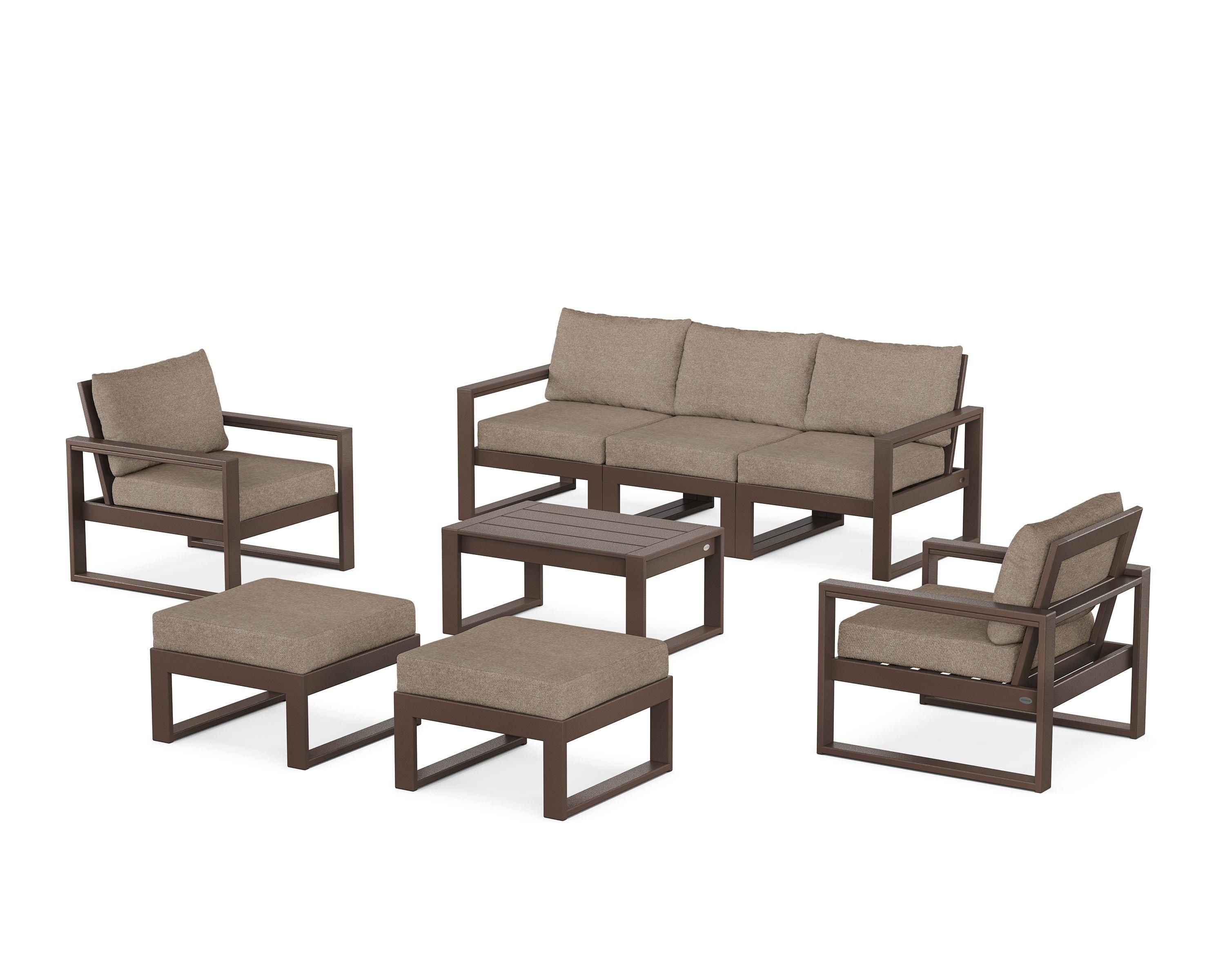 POLYWOOD® EDGE Sectional 8-Piece Lounge Sofa Set in Mahogany / Spiced Burlap