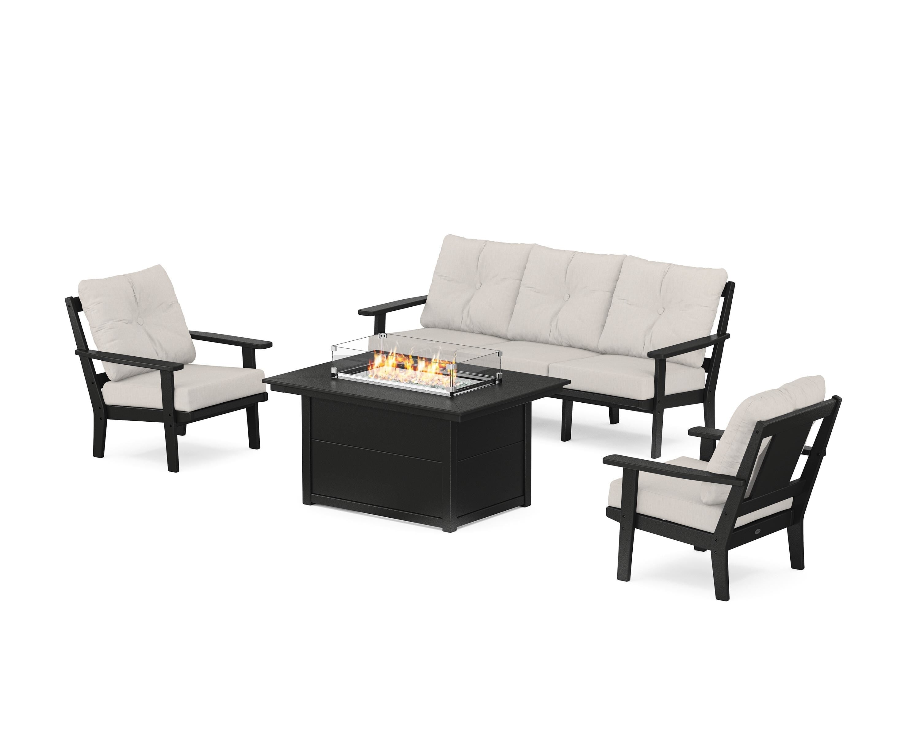 POLYWOOD® Prairie Deep Seating Fire Pit Table Set in Black / Cast Ash