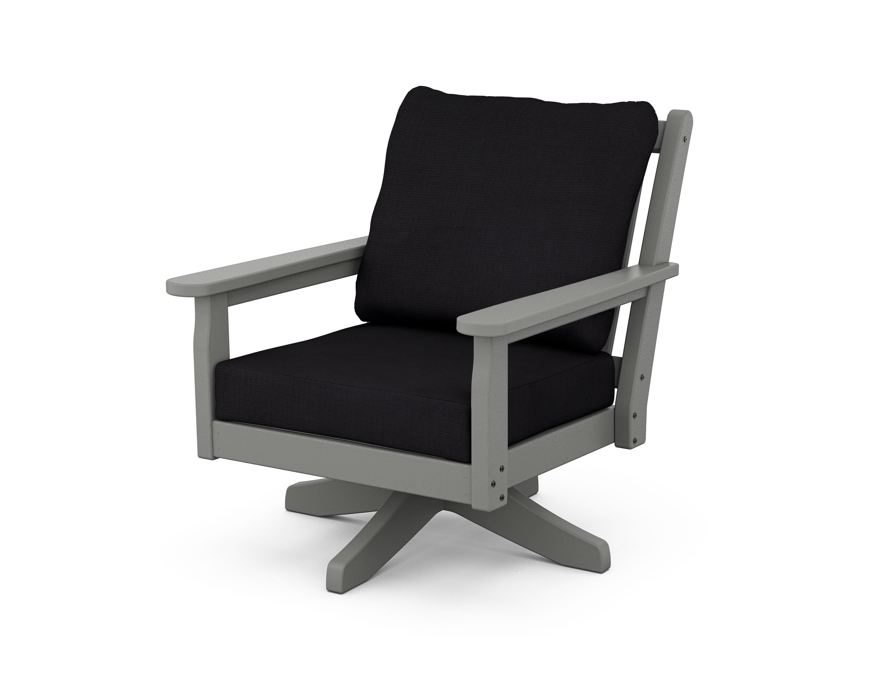 POLYWOOD® Chippendale Deep Seating Swivel Chair in Slate Grey / Midnight Linen
