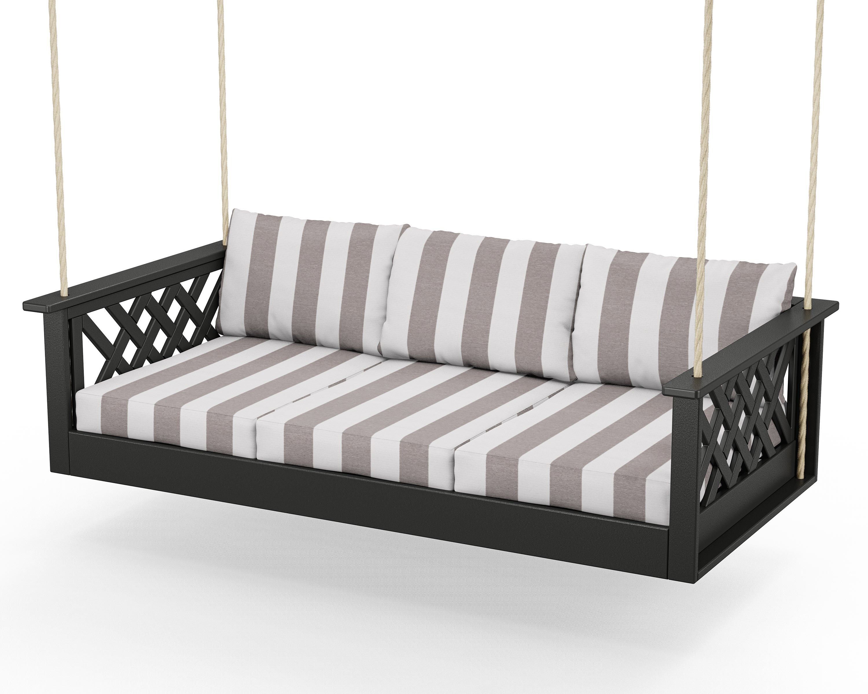 Country Living Wovendale Daybed Swing in Black / Cabana Stripe Grey Mist