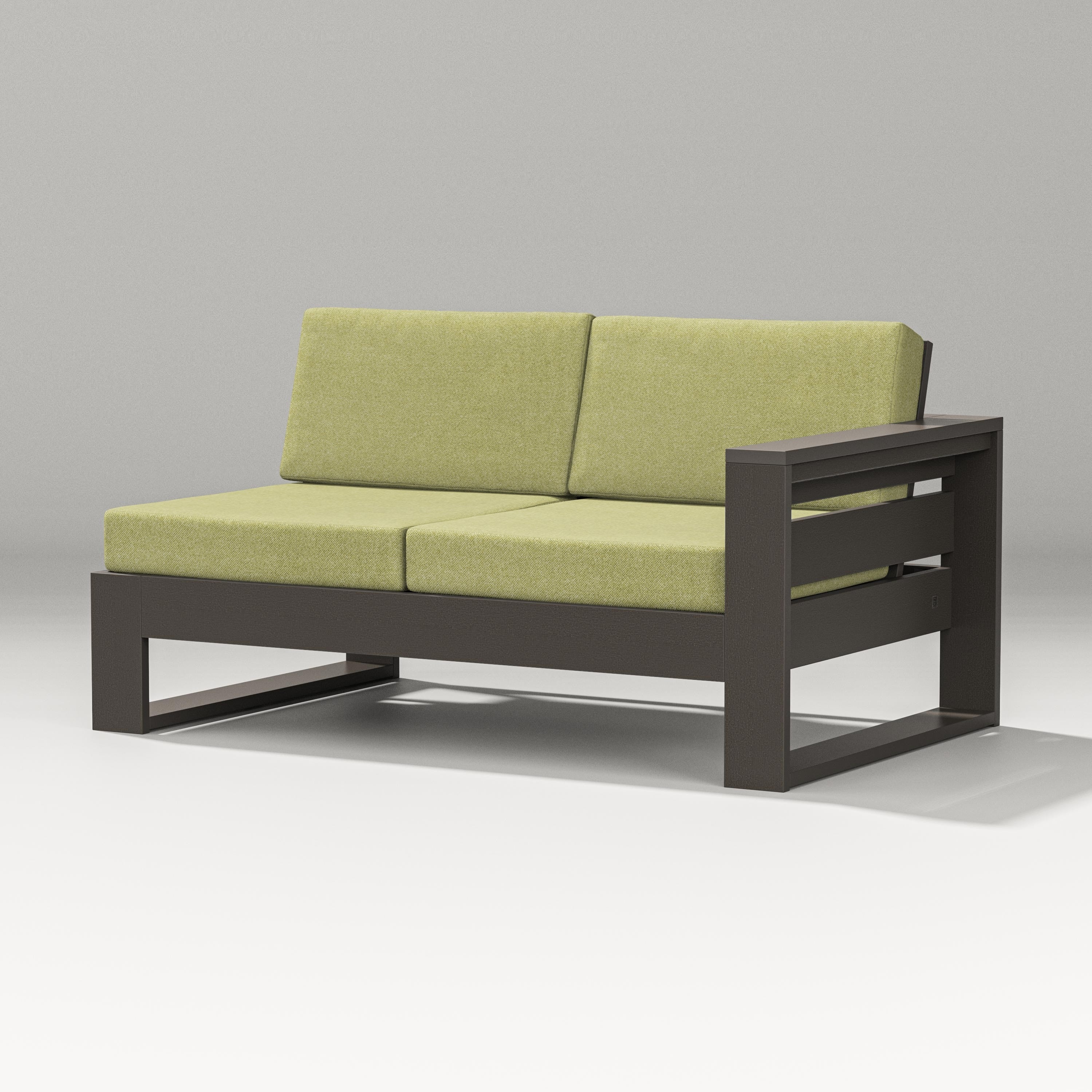 PW Designer Series Latitude Modular Right Arm Loveseat in Vintage Coffee / Chartreuse Boucle